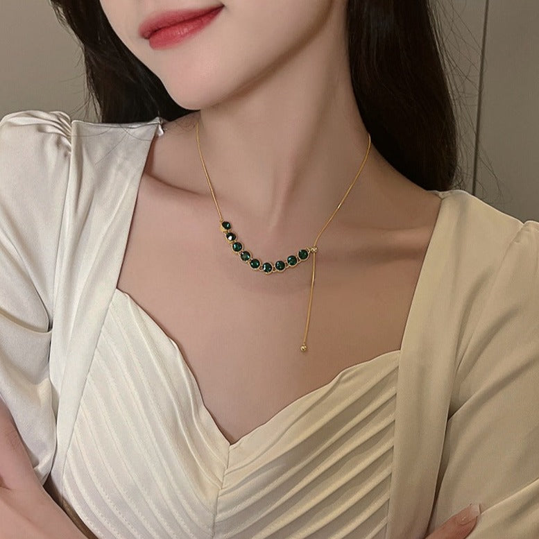Dainty Green CZ Adjustable Chain Necklace | Elegant Jewelry for Women | Perfect for Parties, Weddings & Everyday Wear | HN2329