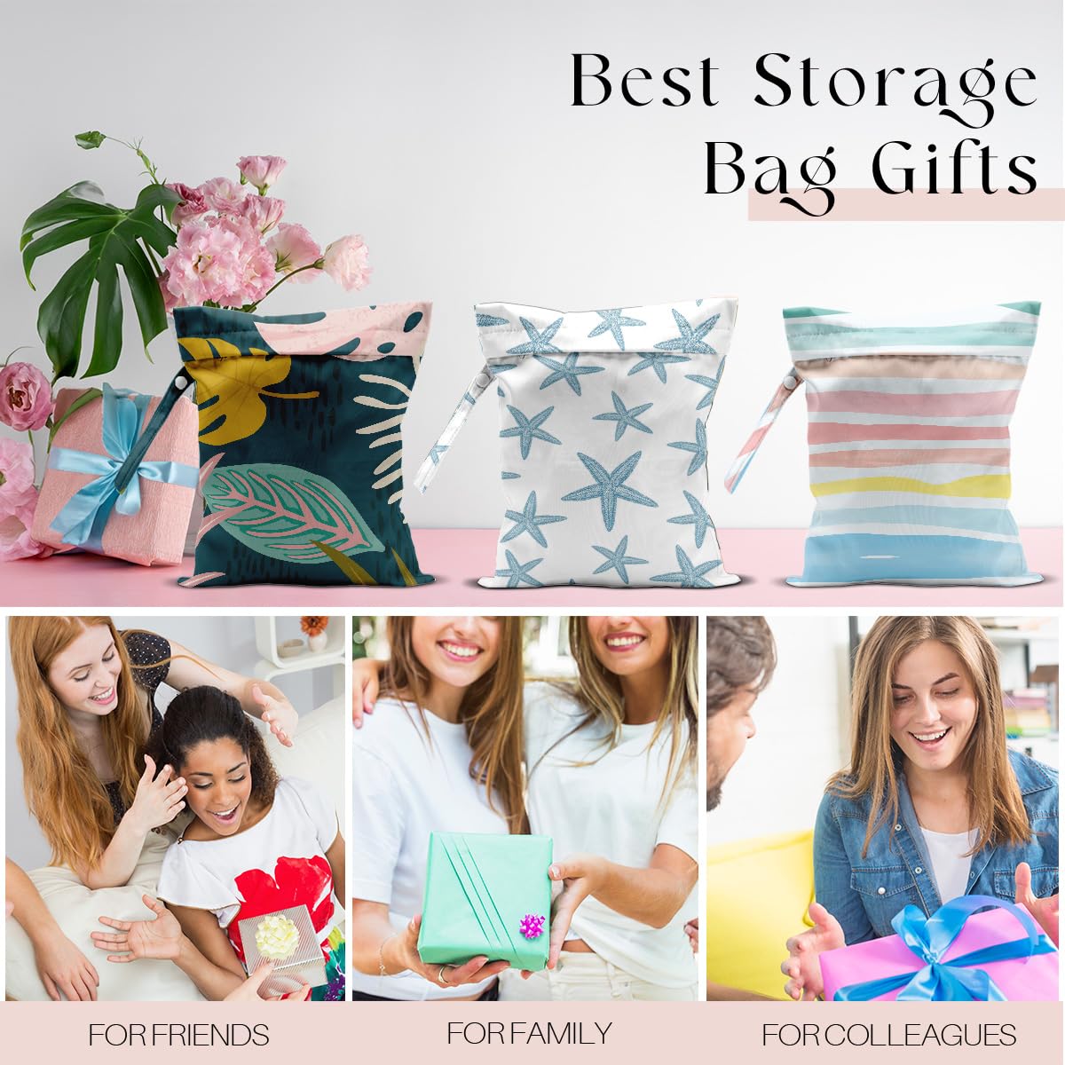 3 Pack Waterproof Wet Dry Bags - Reusable Small Laundry Bags for Swimsuits, Diapers & Beach Essentials | Perfect for Pool, Beach, Cruise Travel & Gym | Women's Travel Accessories & Makeup Organizer