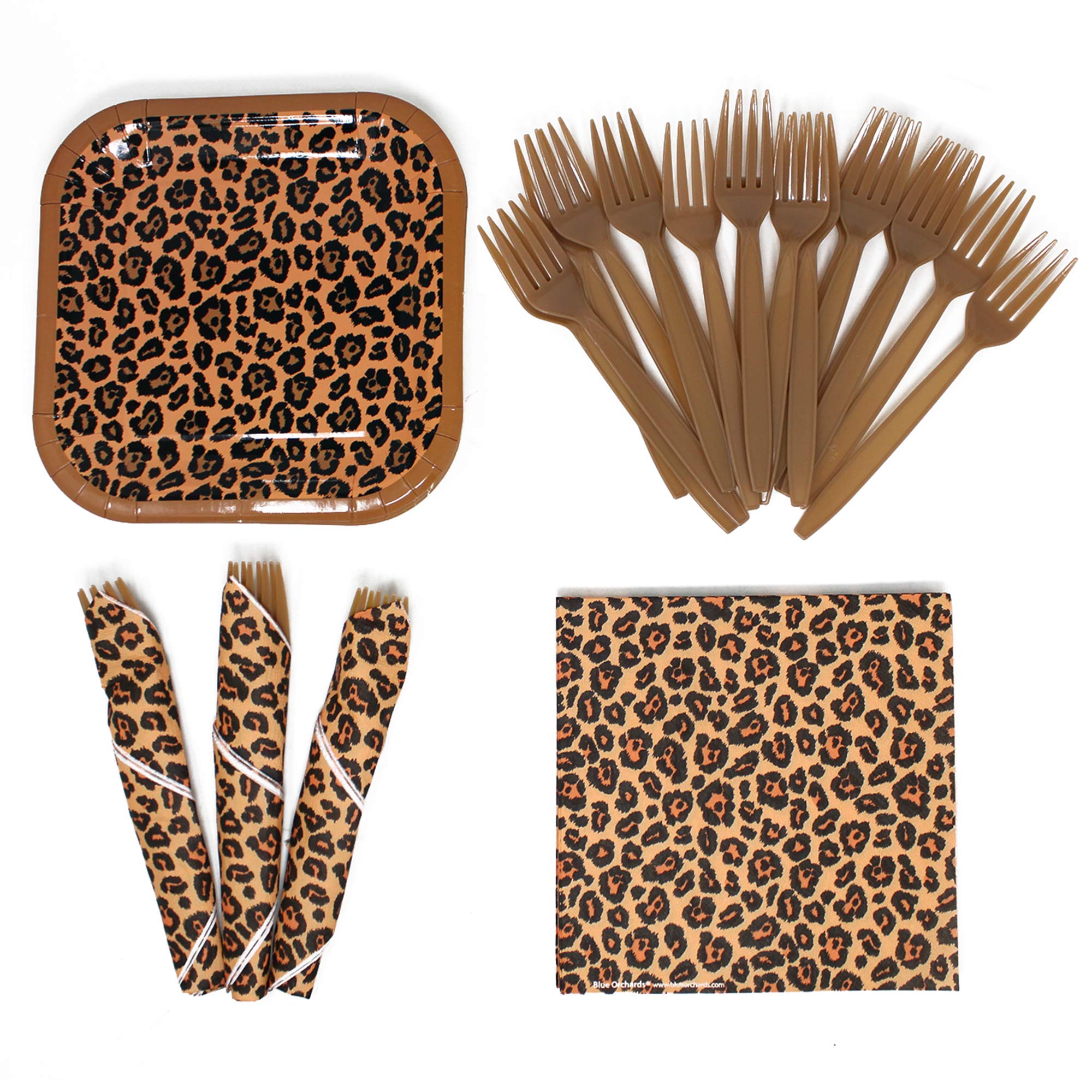 Leopard Print Party Supplies Pack (60 Pieces for 16 Guests) - Cheetah Print Plates, Napkins & Decorations | Animal Theme Birthday, Baby Shower, Bridal Shower Supplies | Blue Orchards Brand