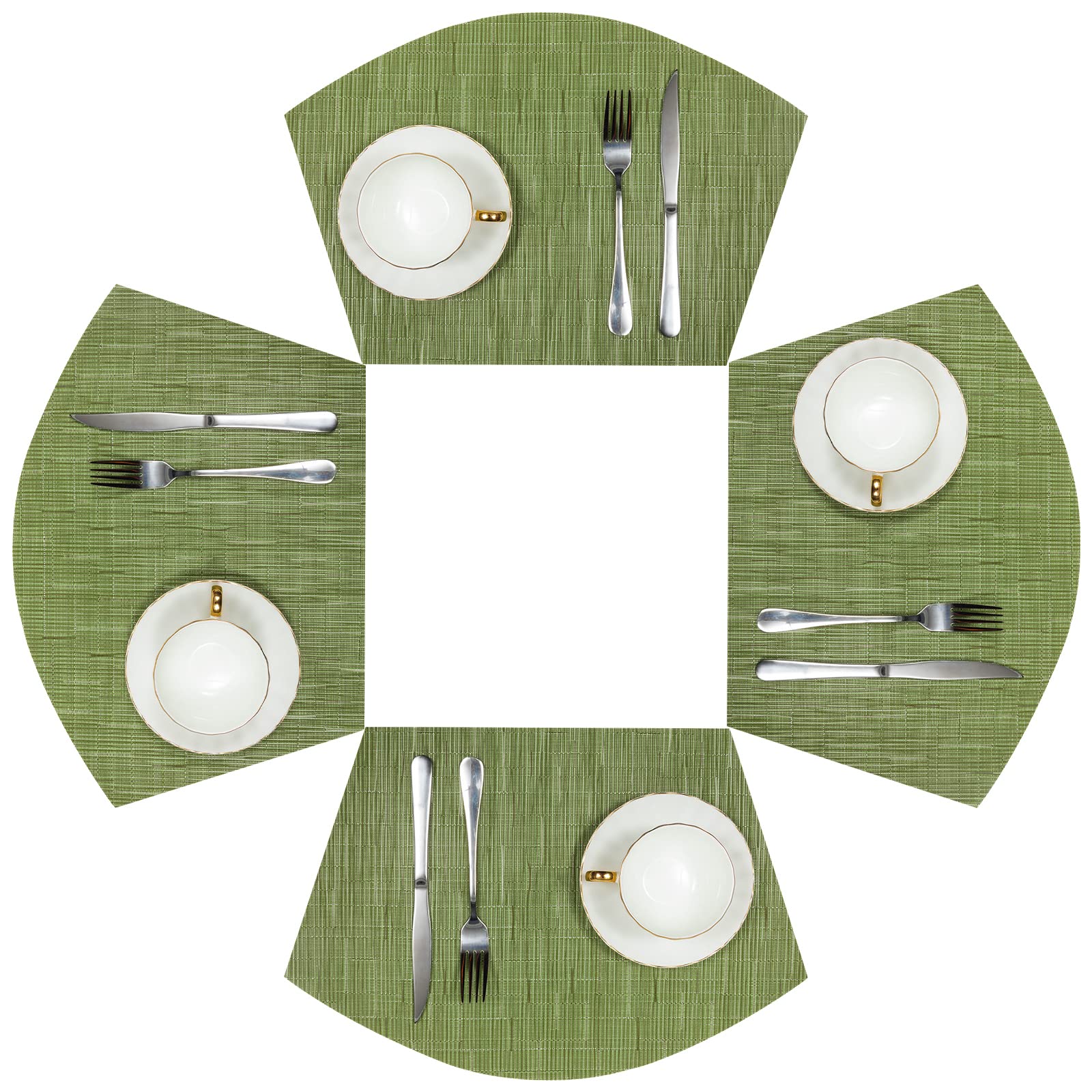SHACOS 4-Piece Round Table Placemats Set - Heat Resistant Woven Vinyl Wedge Placemats for Dining Table - Easy to Clean & Durable - Perfect for Kitchen, Dining Room, Parties & Outdoor Use (Green)