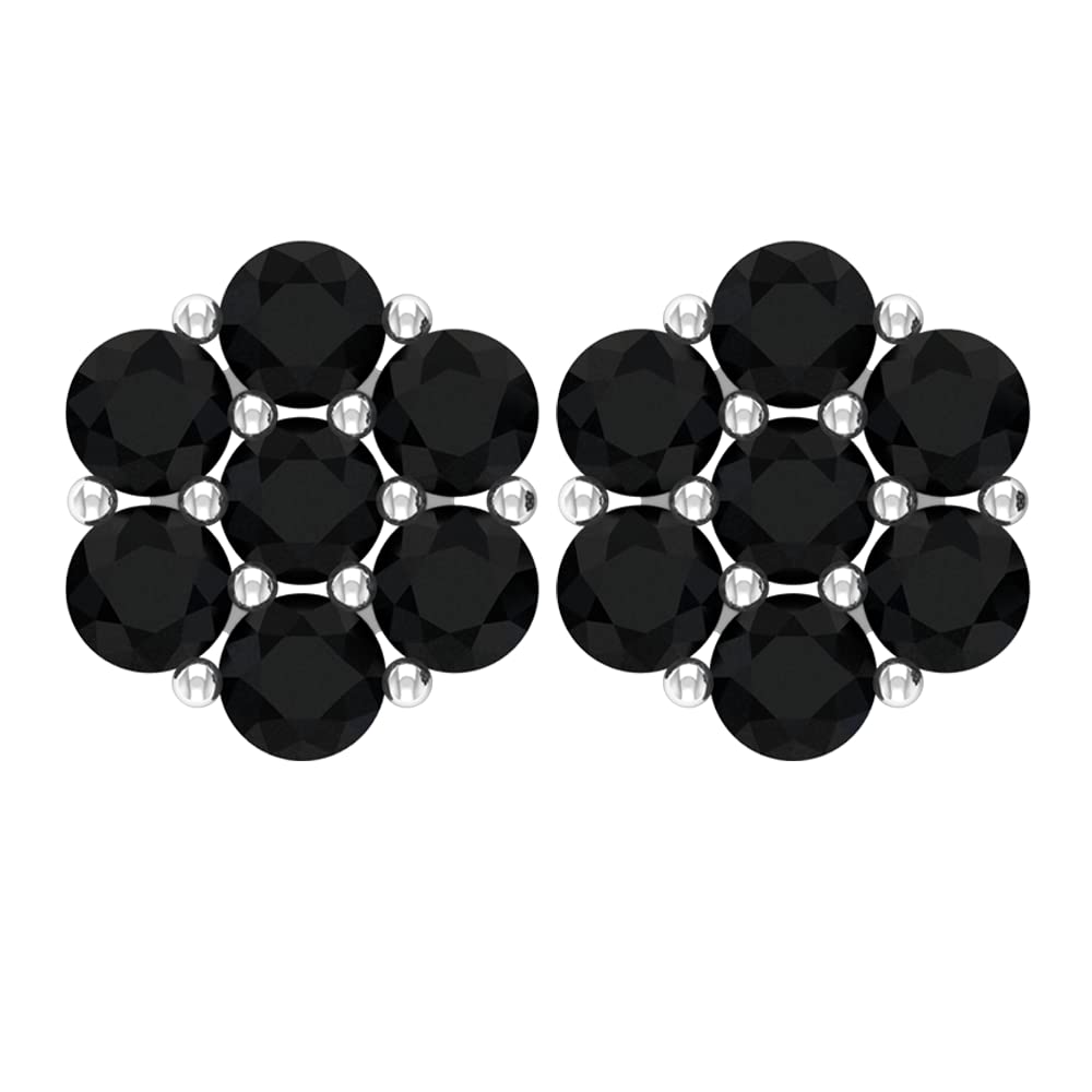 Natural Black Onyx Stud Earrings for Women - 14K Solid Gold December Birthstone Jewelry - Elegant Cluster & Flower Design Earrings for Gifts, Parties, and Everyday Wear