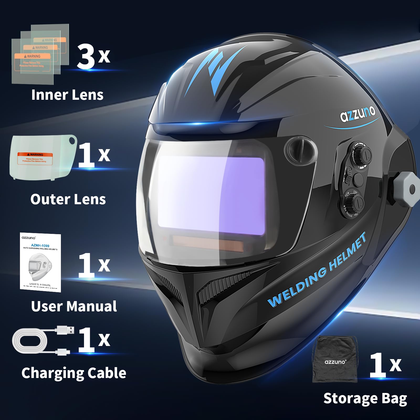 AZZUNO Auto Darkening Welding Helmet - 4.92