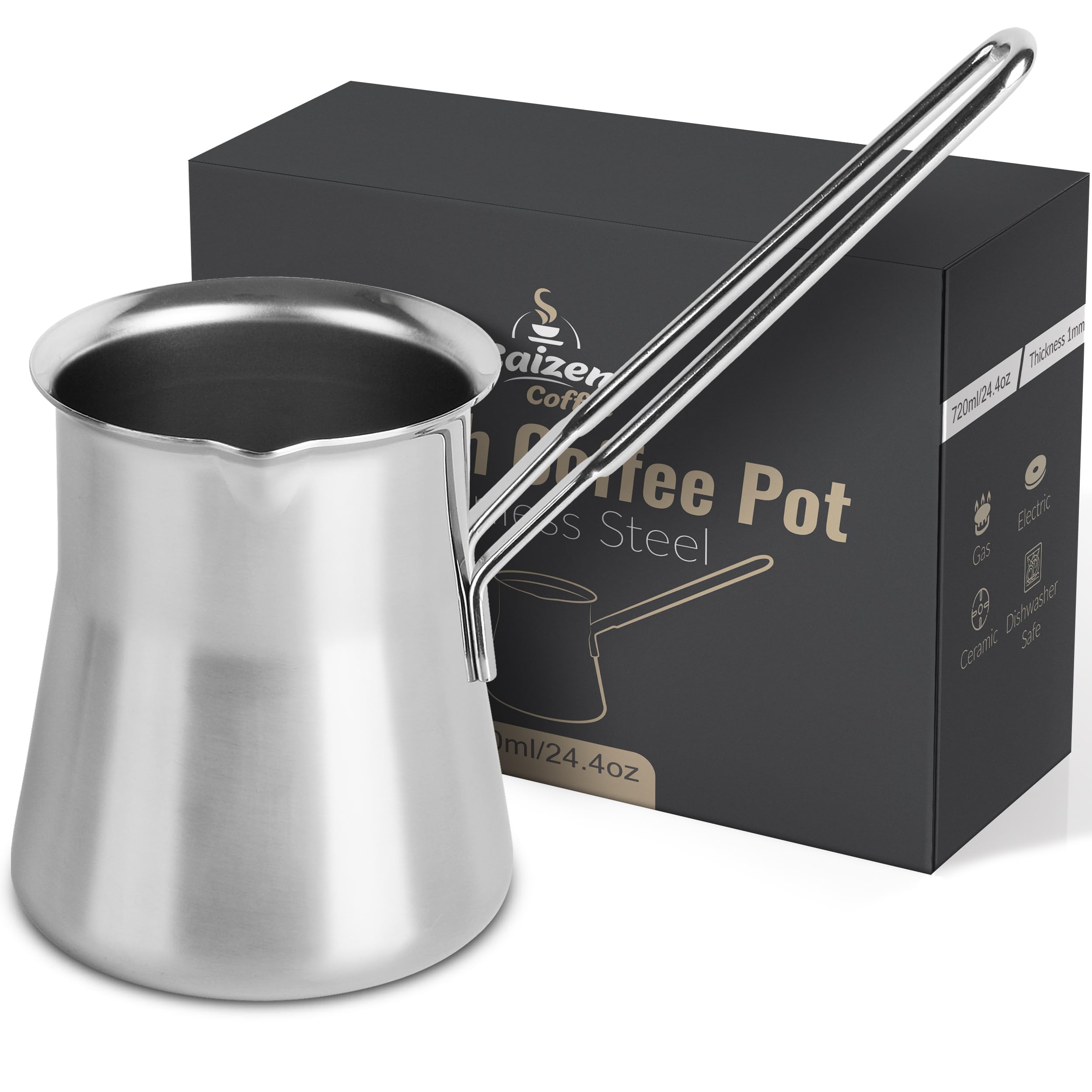 Premium Turkish Coffee Pot - 24oz Cezve Ibrik for Authentic Turkish, Greek, Arabic Coffee & Chai | Stovetop & Campfire Brewing | Perfect for Home, Office & Outdoor Use