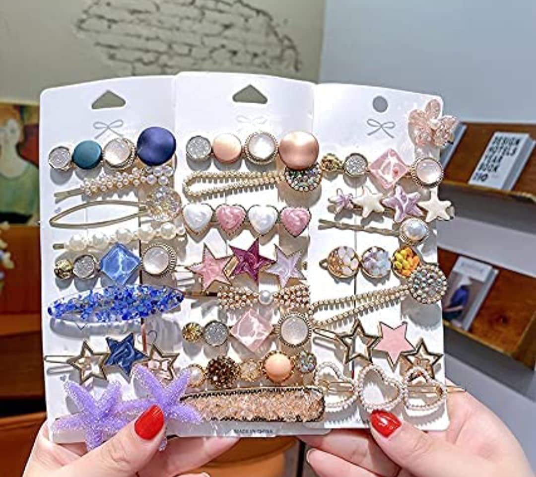 APOEM 24-Piece Geometric Hollow Hair Clips for Women - Korean Style Metal Barrettes with Pearl Accents | Perfect for Updos, Braids, and Everyday Hairstyles