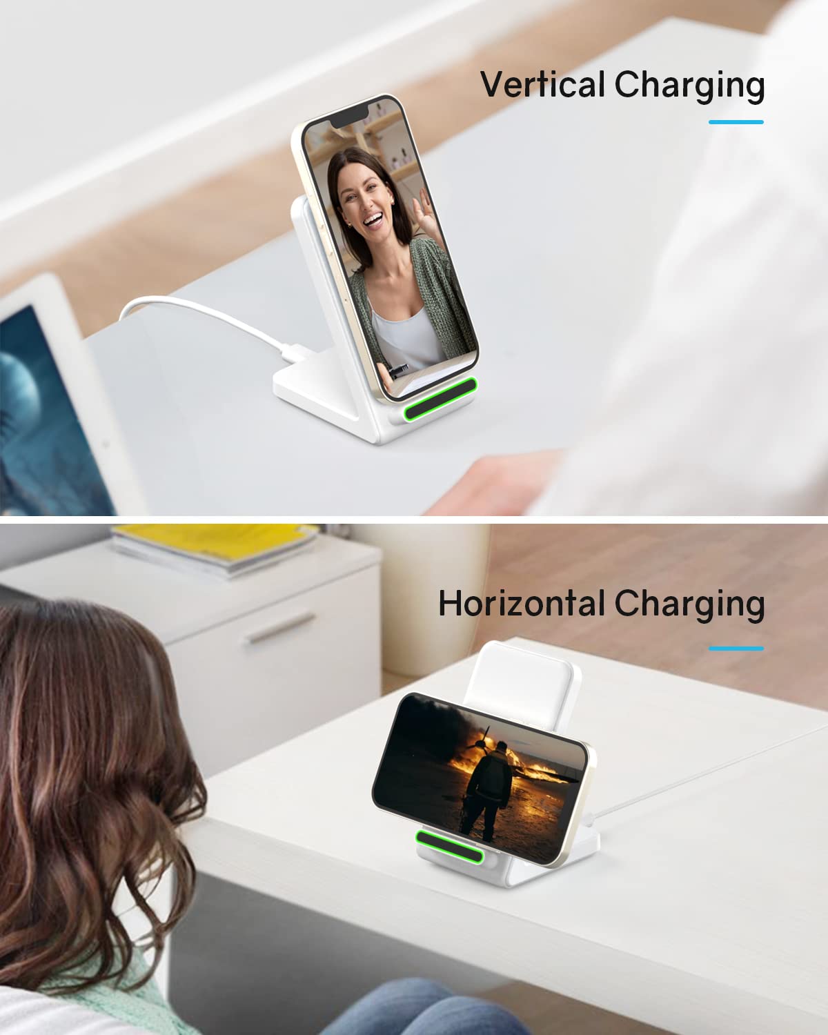 15W Fast Wireless Charger Stand for iPhone 15/14/13/12/11 Pro Max/Plus/XS/XR/X/8 - Qi Certified Wireless Charging Station with Adapter Included - Perfect for Home, Office & Nightstand Charging