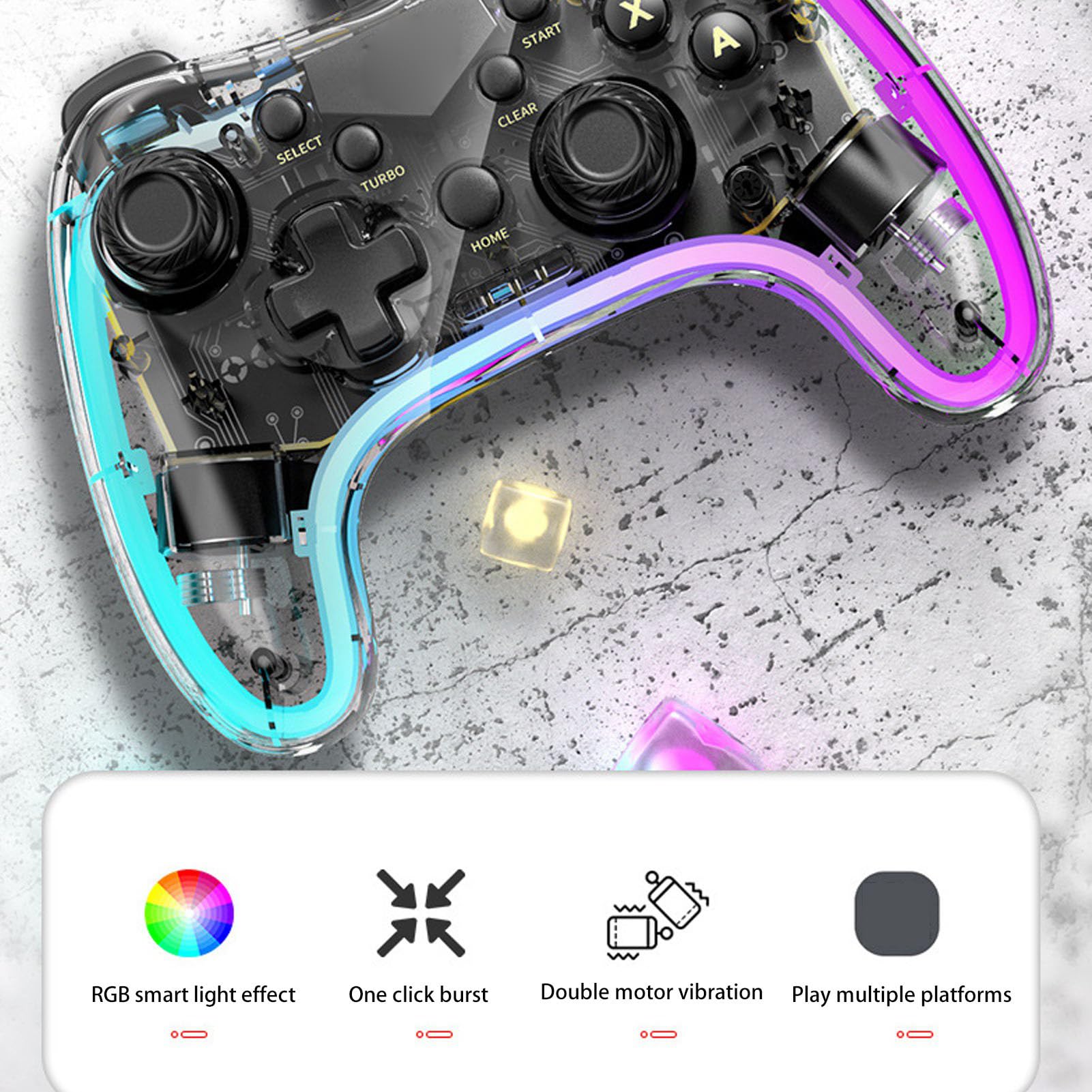 Wireless RGB Gaming Controller with 6-Axis Gyroscope & Turbo Function - Compatible with Nintendo Switch, PC, PS3, Android, iOS, Mac & Steam Deck - Perfect for FPS, Racing & Fighting Games