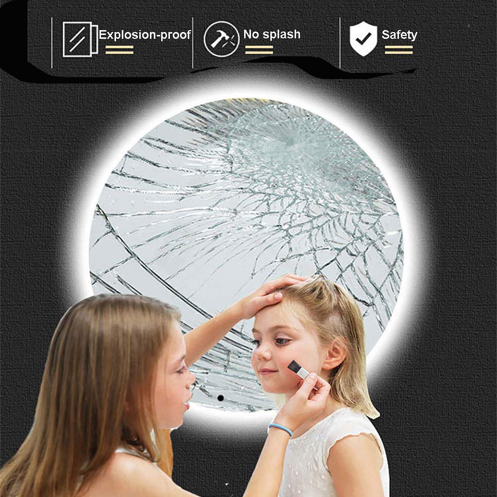 LED Backlit Bathroom Mirror - Wall Vanity Illuminated Mirror with White/Warm Light, Explosion-Proof Frameless Round Makeup Mirror for Modern Bathroom & Dressing Room Decor