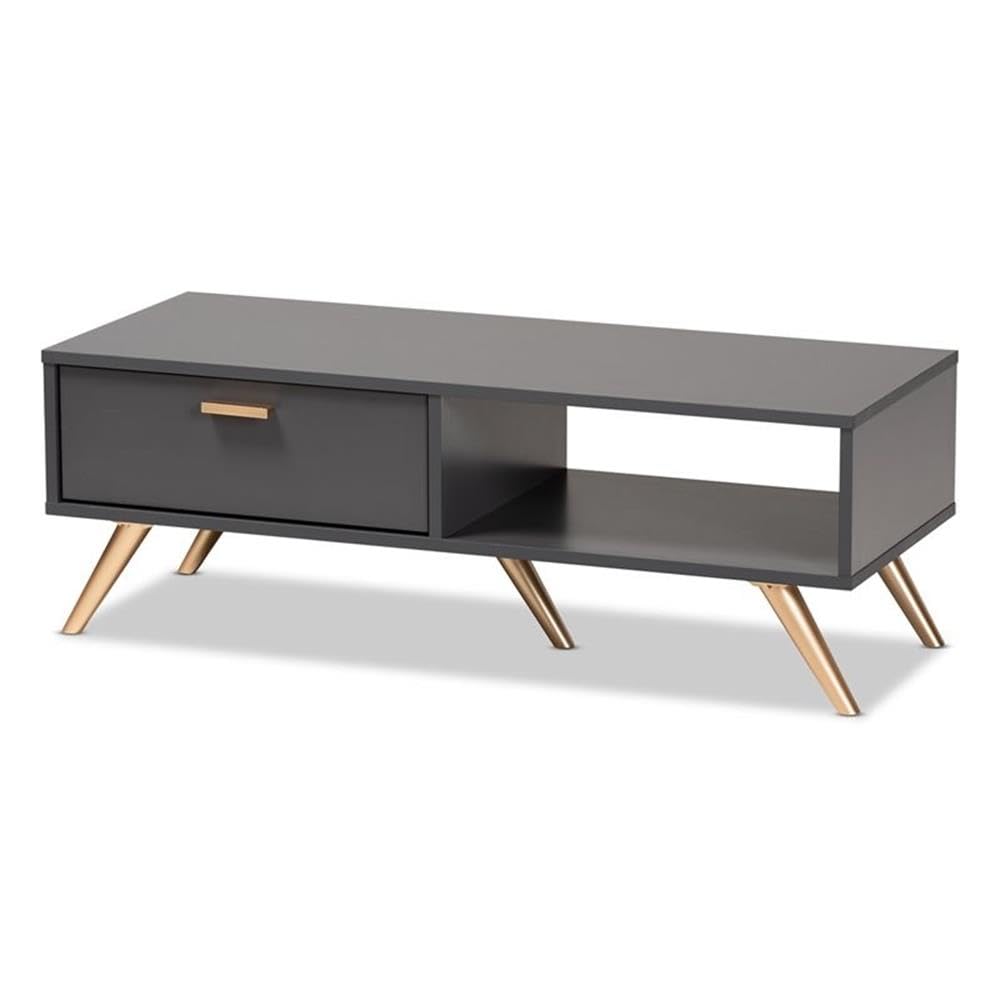 BOWERY HILL Dark Grey and Gold Finished Wood Coffee Table - Modern Living Room Furniture for Small Spaces, Home Decor Centerpiece - Perfect for Apartments, Condos & Cozy Homes