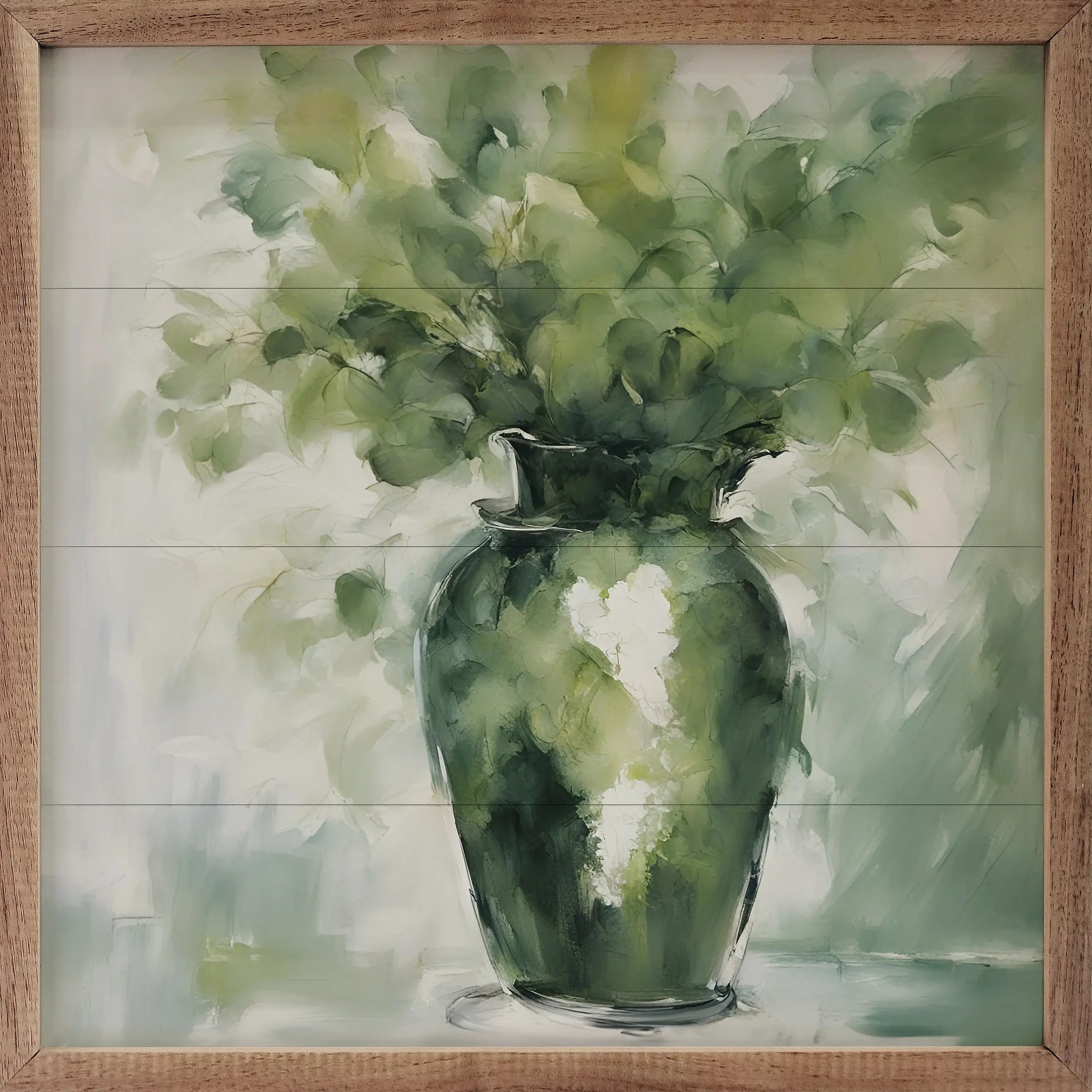 Green Eucalyptus in Vase Wood Framed Print Wall Art - Botanical Home Decor for Living Room, Bedroom & Office