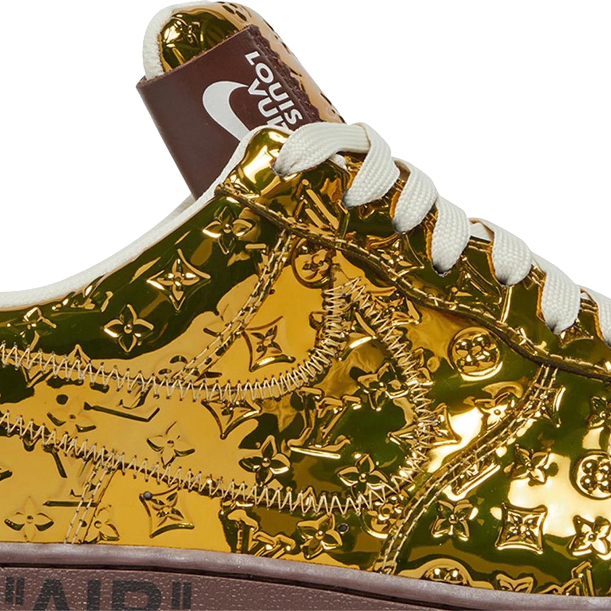 Authentic Louis Vuitton x Nike Air Force 1 Low Metallic Gold Sneakers - Limited Edition Luxury Collab for Men & Women | Perfect for Streetwear Fashion & Sneaker Collectors