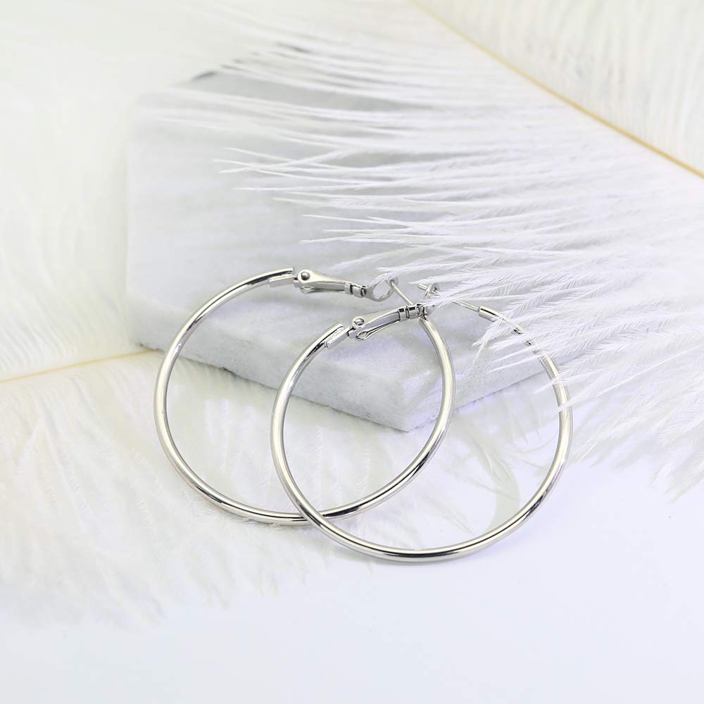 925 Sterling Silver Post Hoop Earrings for Women - 18K White Gold Plated Polished Round Hoops - Elegant Everyday Jewelry for Work, Date Night & Special Occasions - Gift Box Included