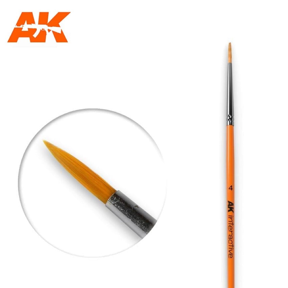 AK Interactive 605 Synthetic Round Brush 4 - Professional Paint Brush for Miniature Models & War Gaming - Perfect for Acrylics, Oils & Watercolors - Ideal for Detail Painting on Miniatures, Figures & Scale Models