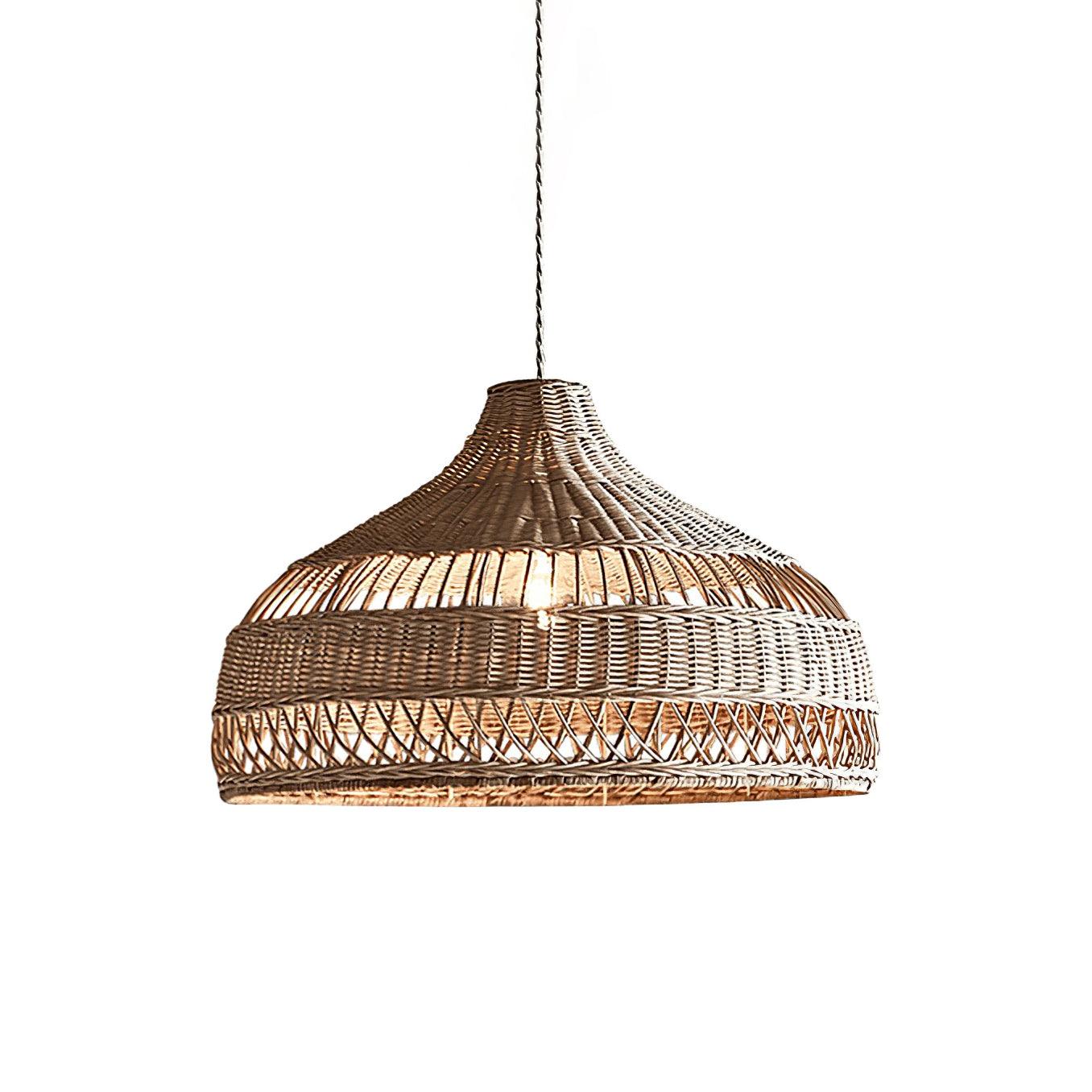 Handwoven Rattan Dome Pendant Light - Boho Chic Ceiling Fixture for Living Room, Bedroom & Dining Area