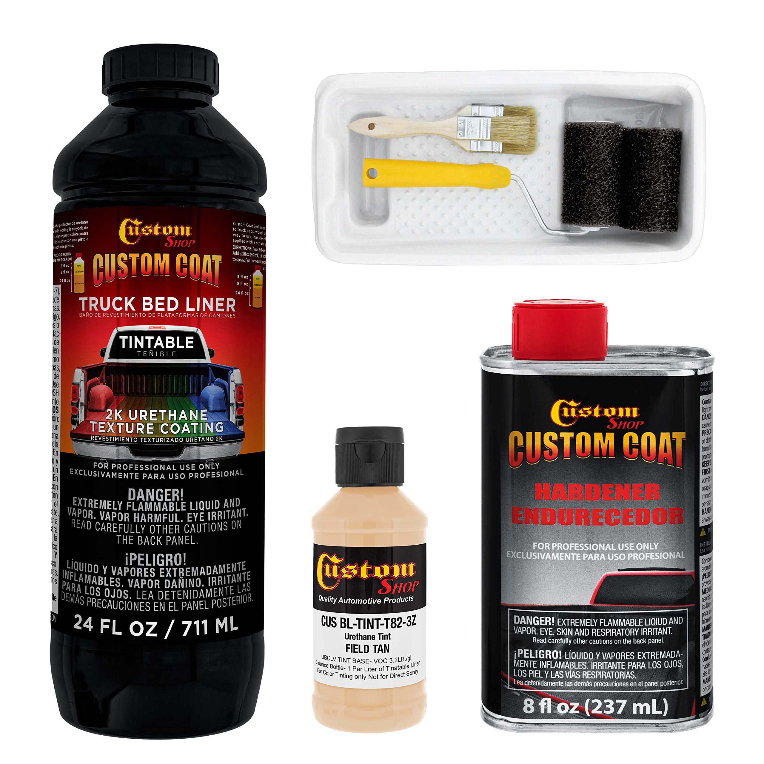Federal Standard #30480 Field Tan T82 Urethane Truck Bed Liner Kit - 1 Quart Roll-On, Brush-On or Spray-On Protective Coating with Roller Applicator | Durable Textured Finish for Pickup Trucks, Trailers & Off-Road Vehicles