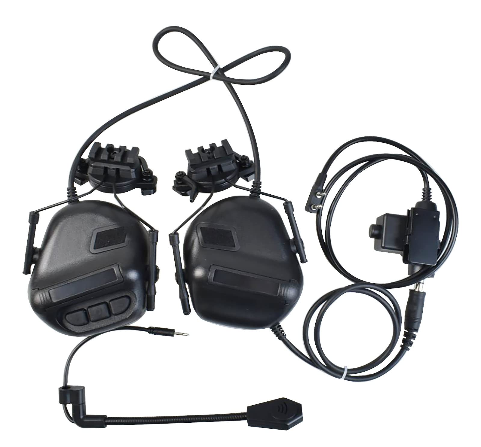 Tactical Shooting Headset with U94 PTT 2pin & ARC Rail Adapter - Noise Reduction Ear Protection & Clear Sound Pickup for Military, Airsoft, and Range Training (Black)