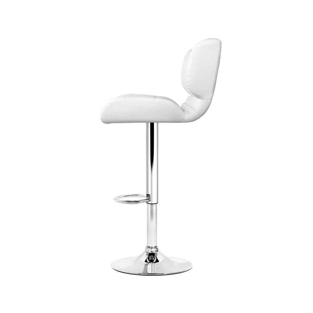 4 Bar Stools with Gas Lift Mechanism - White Leather Padded Seat - Perfect for Kitchen Island, Breakfast Nook or Home Bar Decor