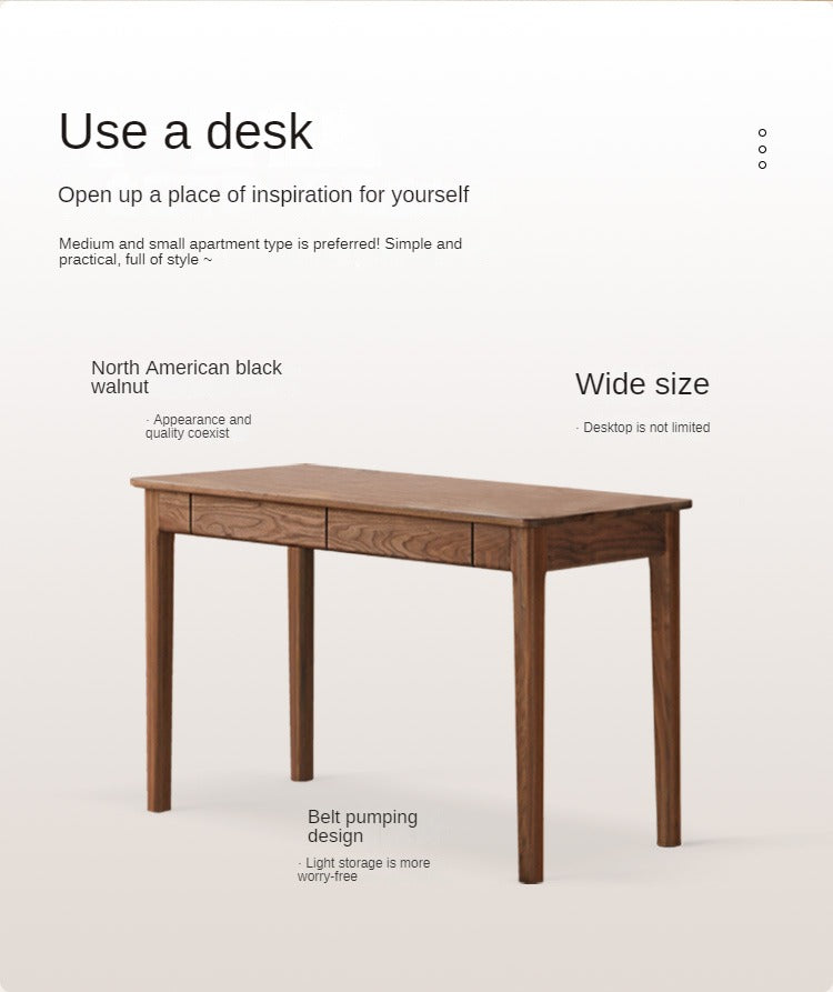 Premium Black Walnut Solid Wood Desk with 3 Drawers - Modern Home Office Furniture for Work & Study - Ergonomic Writing Desk for Professionals & Students