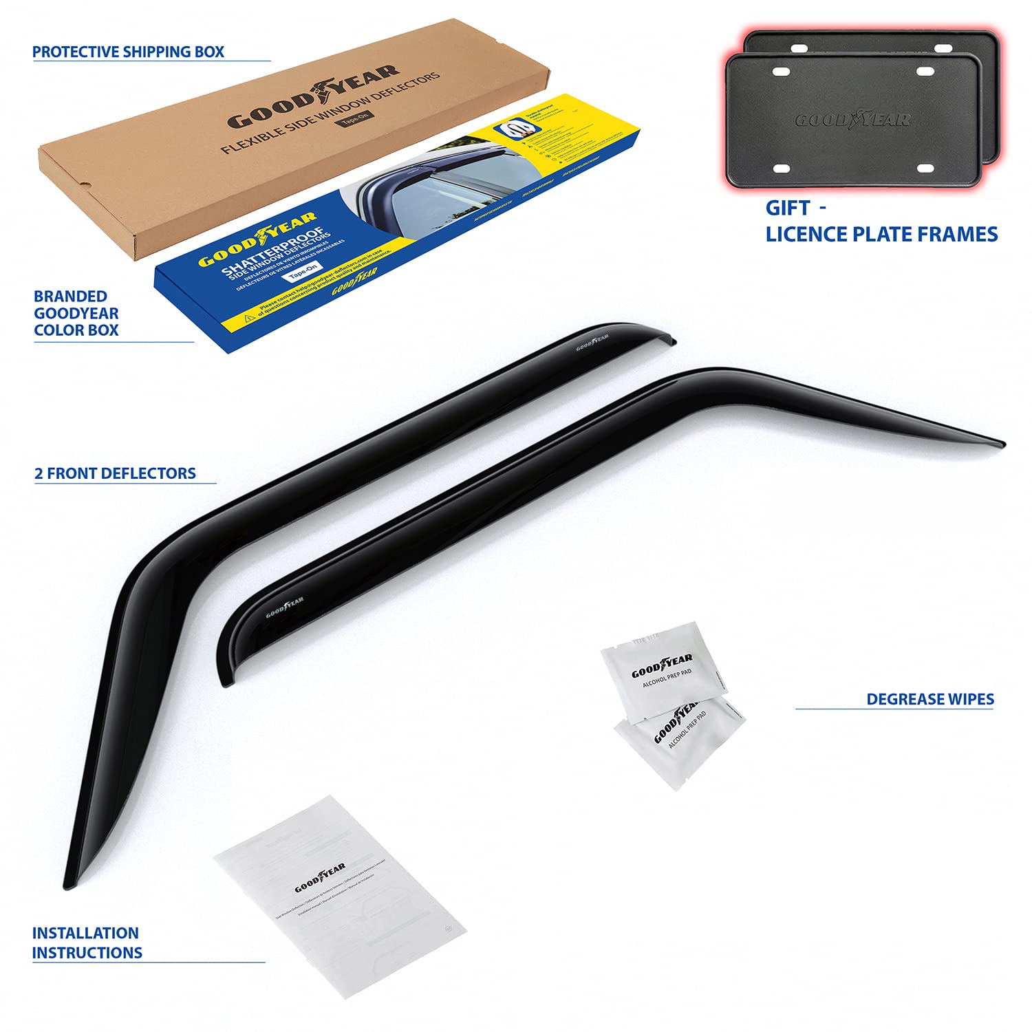 Goodyear Shatterproof Window Deflectors for Jeep Wrangler JL (2018-2025) & Gladiator (2020-2025) - 2-Piece Tape-On Rain Guards & Vent Visors | Weatherproof Car Accessories for Off-Road Protection & Enhanced Driving Comfort