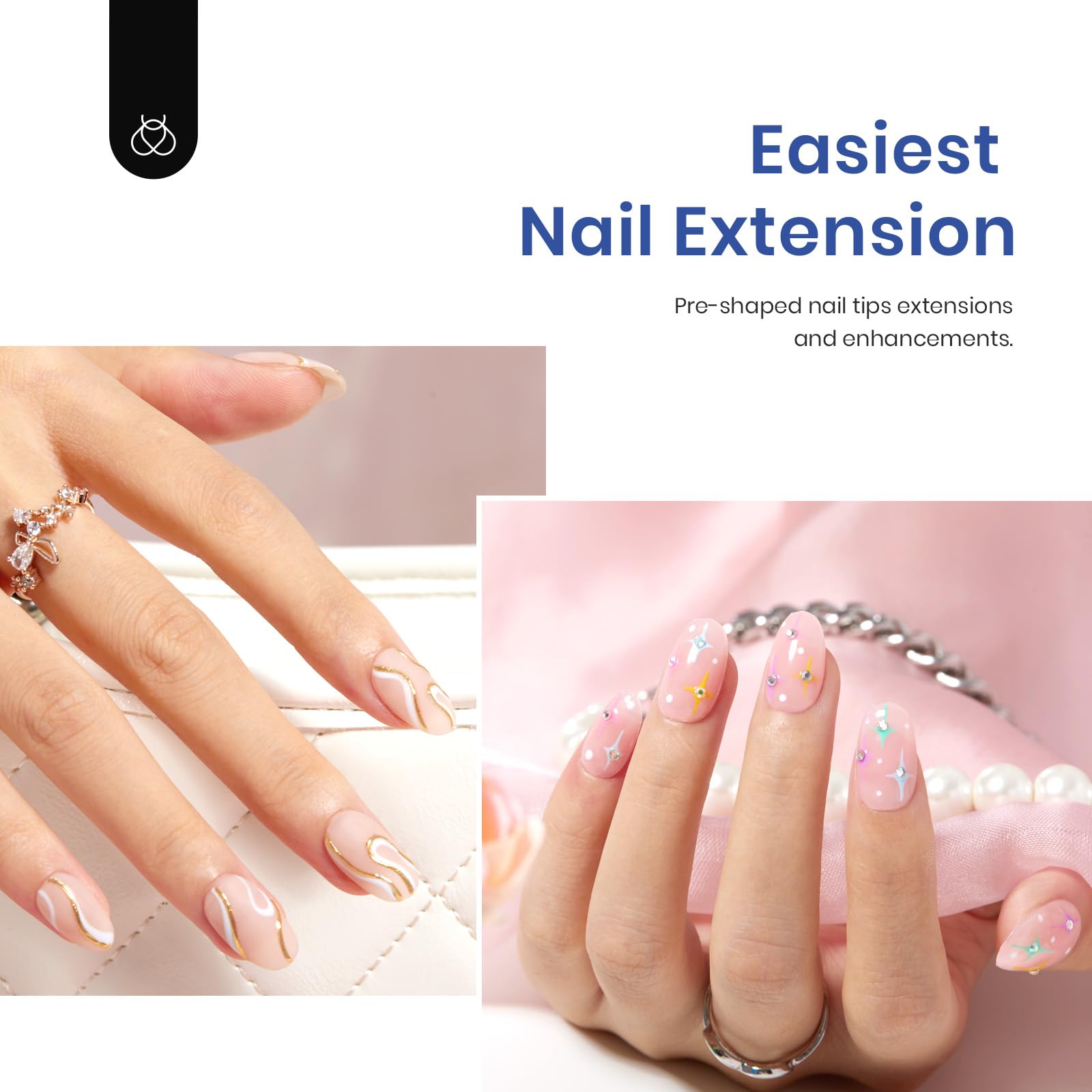 Beetles Gel Nail Kit 504Pcs - Short Oval False Nails with LED Lamp for Home Manicure