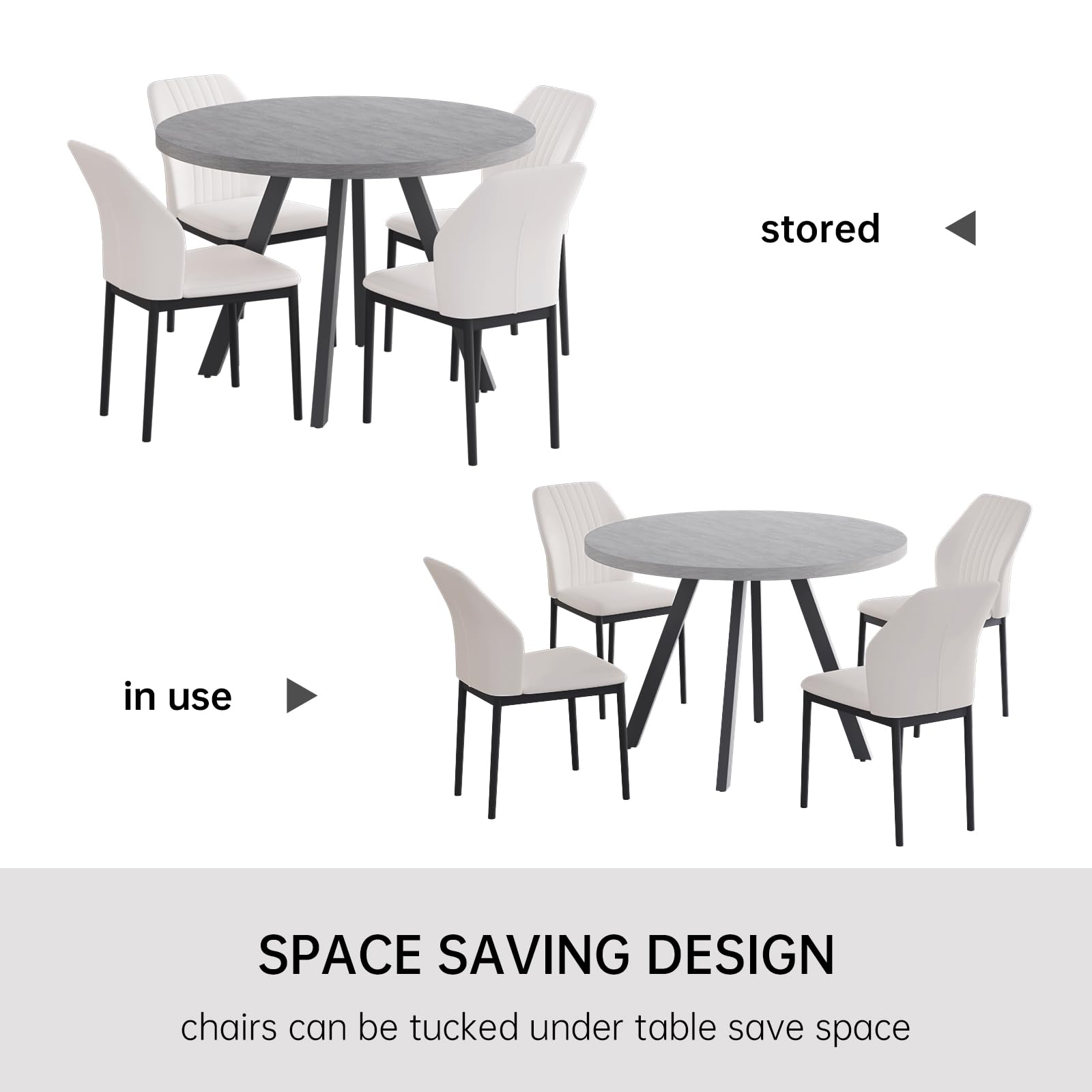 Space-Saving 4-Piece Dining Table Set with Grey Table & 4 White Chairs - Perfect for Small Apartments, Kitchen & Dining Room | Compact Furniture for Cozy Meals & Entertaining