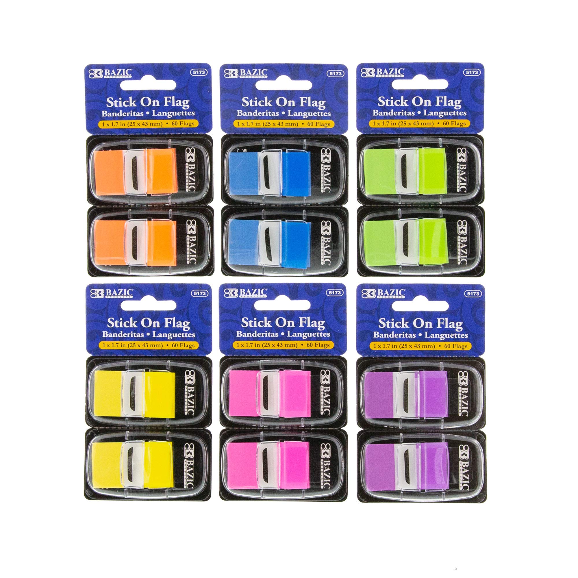 BAZIC Neon Page Markers Dispensers - 60 Neon Colored PET Flag Index Tabs per Pack, 288-Packs Total | Bright File Tab Bookmarks for Office, School & Bible Study | Perfect for Organizing Documents, Notebooks & Textbooks