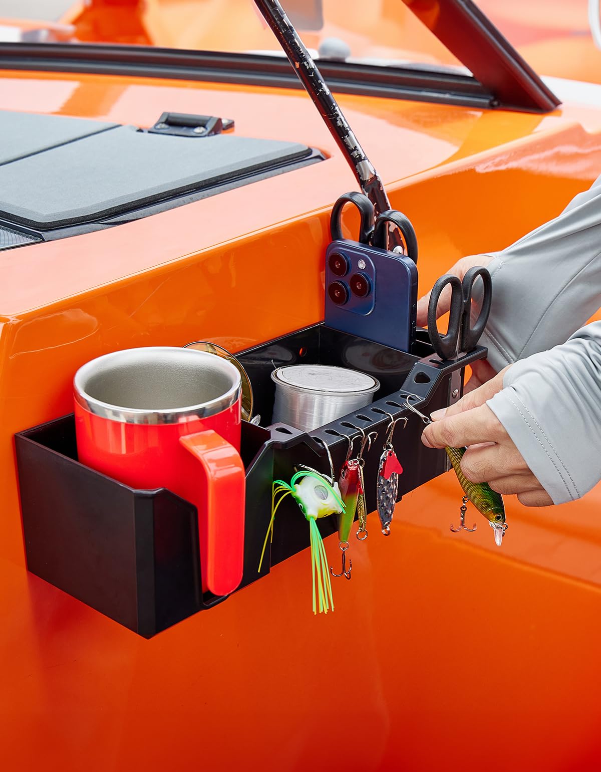 KEMIMOTO Universal Boat Cup Holder & Storage Organizer - Marine Boat Caddy for Bass Boats, Kayaks, Pontoons & Jon Boats | Waterproof Drink Holder for Fishing, Cruising & Water Sports
