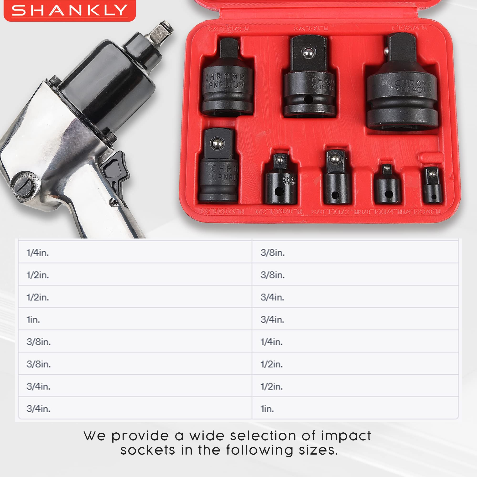 8-Piece Impact Socket and Adapter Set - 1/2