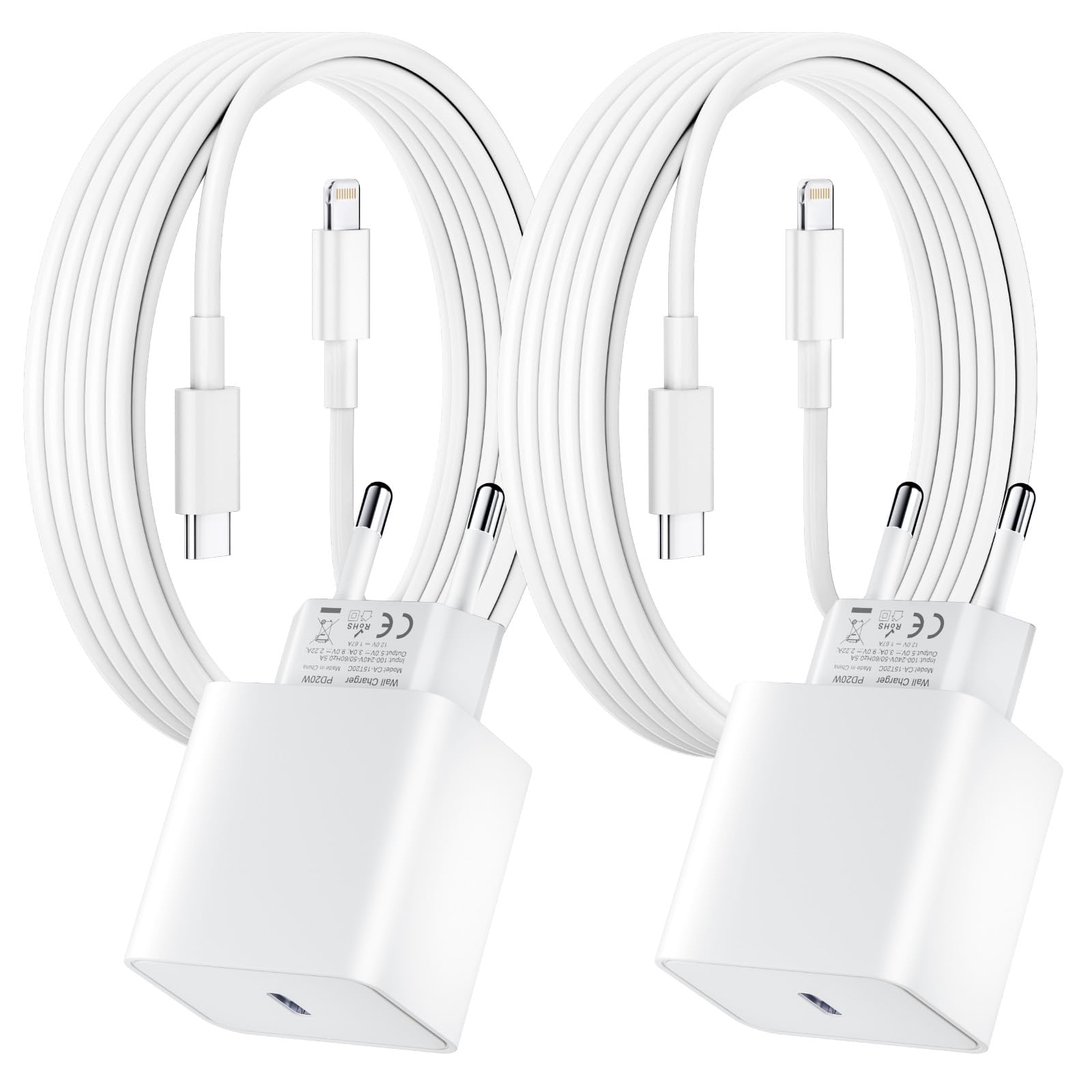 2 Pack 20W PD Fast Charger with 2m USB C to Lightning Cable - Compatible with iPhone 14/14 Pro/13/13 Pro/13 Pro Max/13 Mini - Quick Charge for Home, Office & Travel
