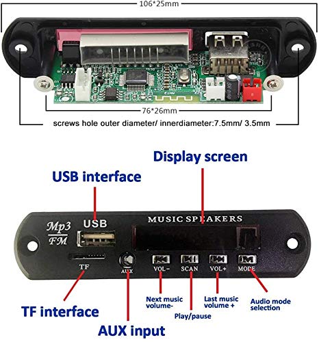 12V Car Bluetooth MP3 Decoder Board - Wireless Audio Module with Remote Control, TF/SD/USB Support, FM Radio & AUX Input for DIY Speakers & Car Audio Systems | Perfect for Home Theater, DIY Projects & Vehicle Stereo Upgrades