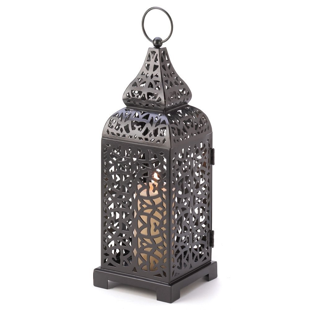 Outdoor Moroccan Hanging Iron Candle Lantern Decor - Black Tower Style for Patio, Garden & Wedding Decorations
