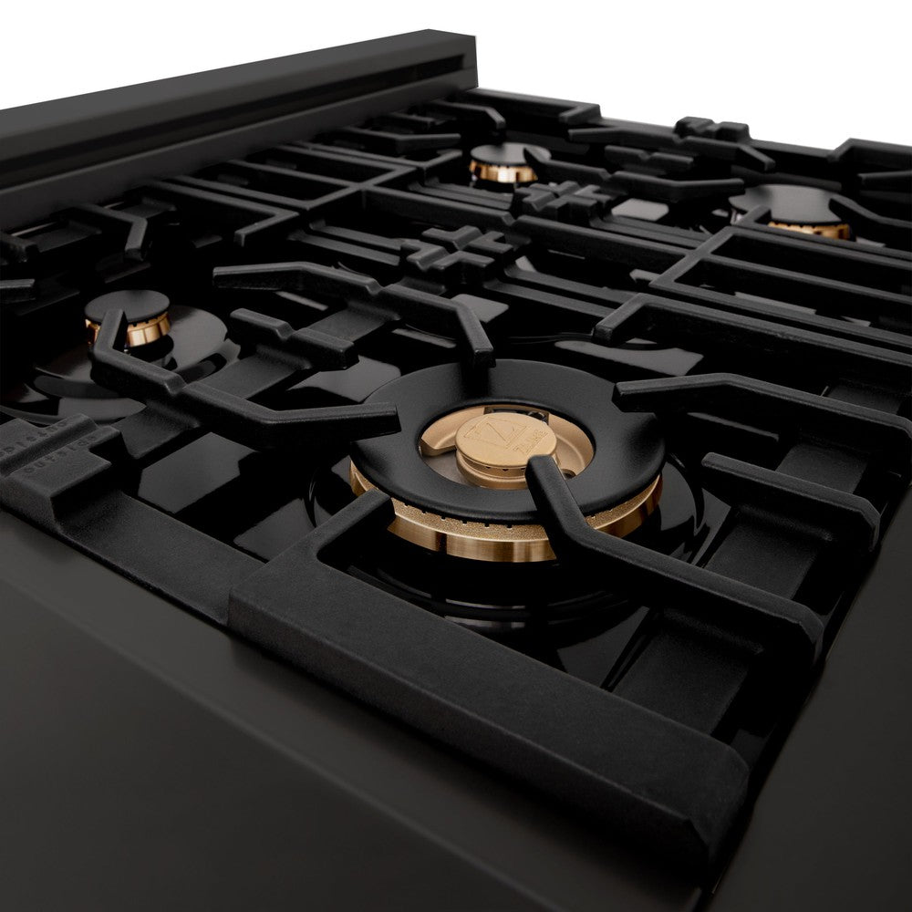 ZLINE Autograph Edition 30 Inch Black Stainless Steel Gas Rangetop with 4 Burners & Porcelain Cooktop - Polished Gold Accents (RTBZ 30 G) - Perfect for Modern Kitchens, Professional Cooking & Luxury Home Upgrades