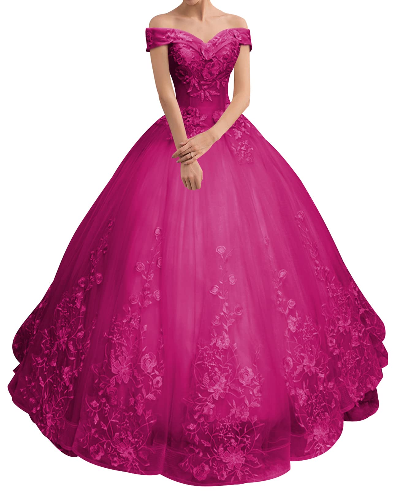 Elegant Quinceanera Dresses with Lace Appliques - Off Shoulder Ball Gown Prom Dress in Tulle for Sweet 16 - Perfect for Quinceañera Celebrations, Prom Nights & Formal Events