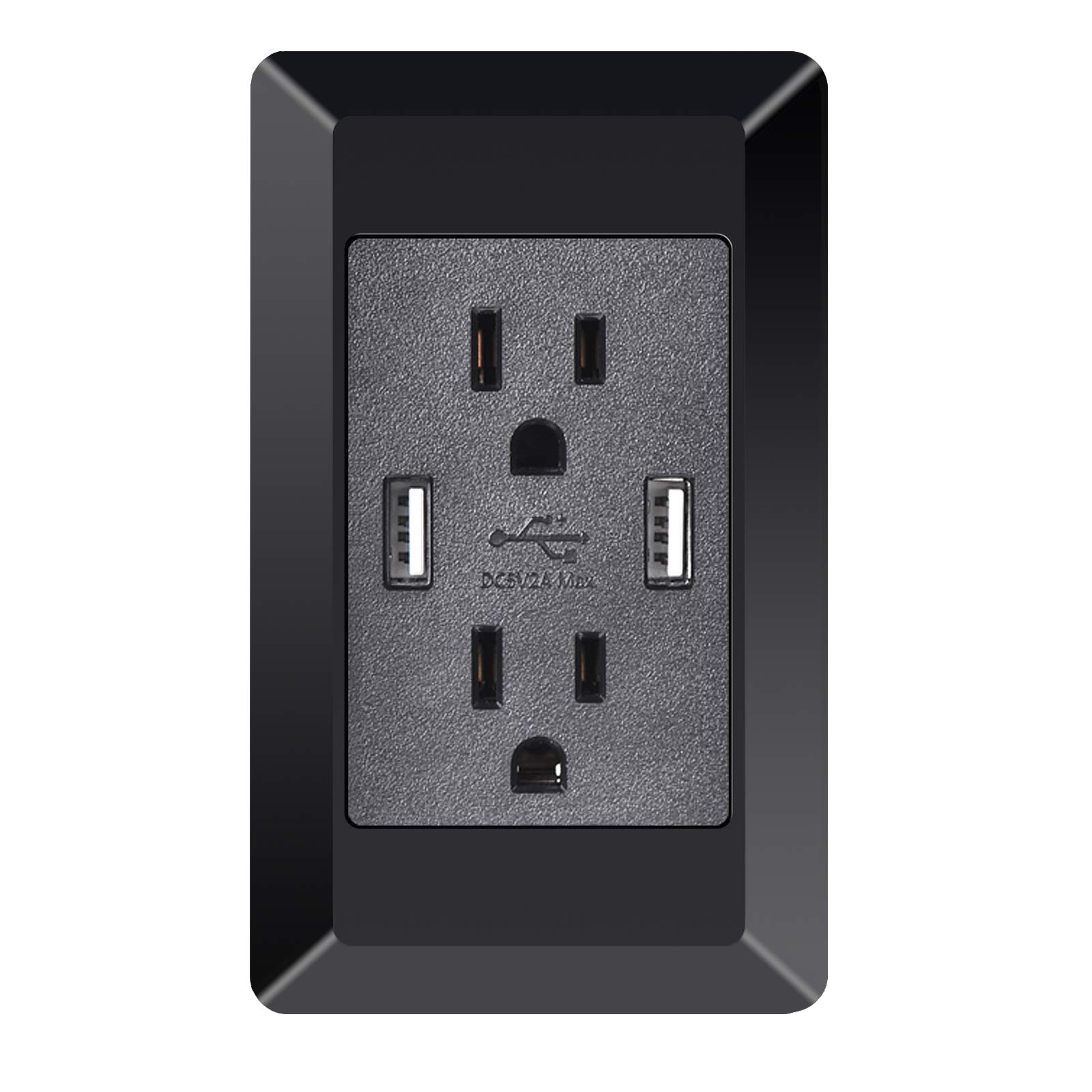 NineLeaf 2A Fast USB Charger Outlet - 15A Duplex Receptacle with Dual USB Ports & Screwless Wall Plate (10 Pack, Black) - Perfect for Home, Office & Hotel Charging Stations