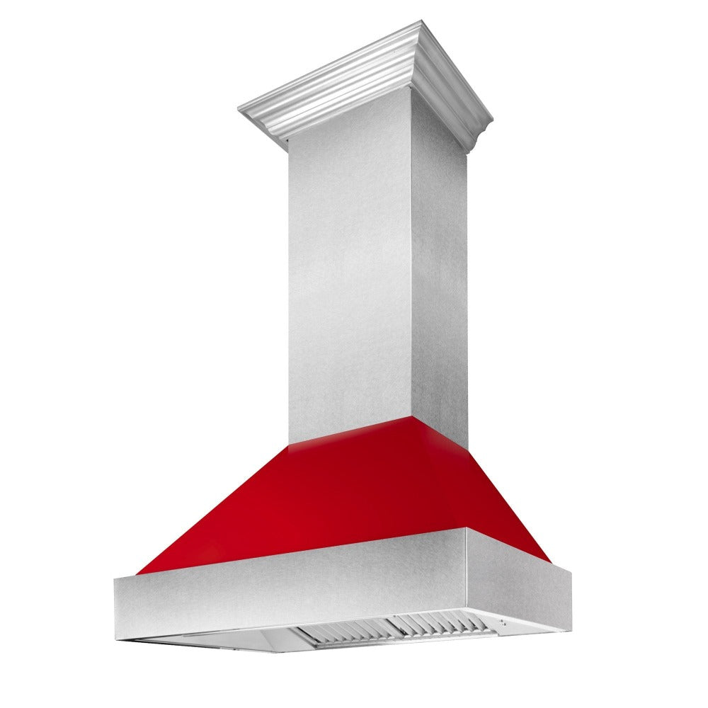 ZLINE 36 Inch Professional Wall Mount Range Hood - Stainless Steel Ducted Vent Hood with Red Gloss Shell (8654RG 36) | Powerful Kitchen Exhaust Fan for Gas Stove | Perfect for Modern Home Cooking & BBQ