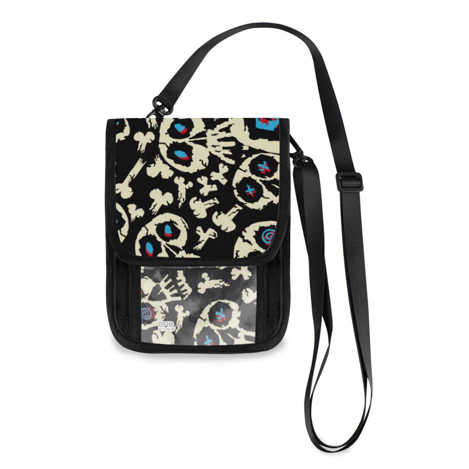 Stylish Anime Skull Crossbody Wallet - Slim RFID Blocking Travel Purse with Multi Card Slots & Phone Holder | Perfect for Passport Security, Theme Parks, and Everyday Use