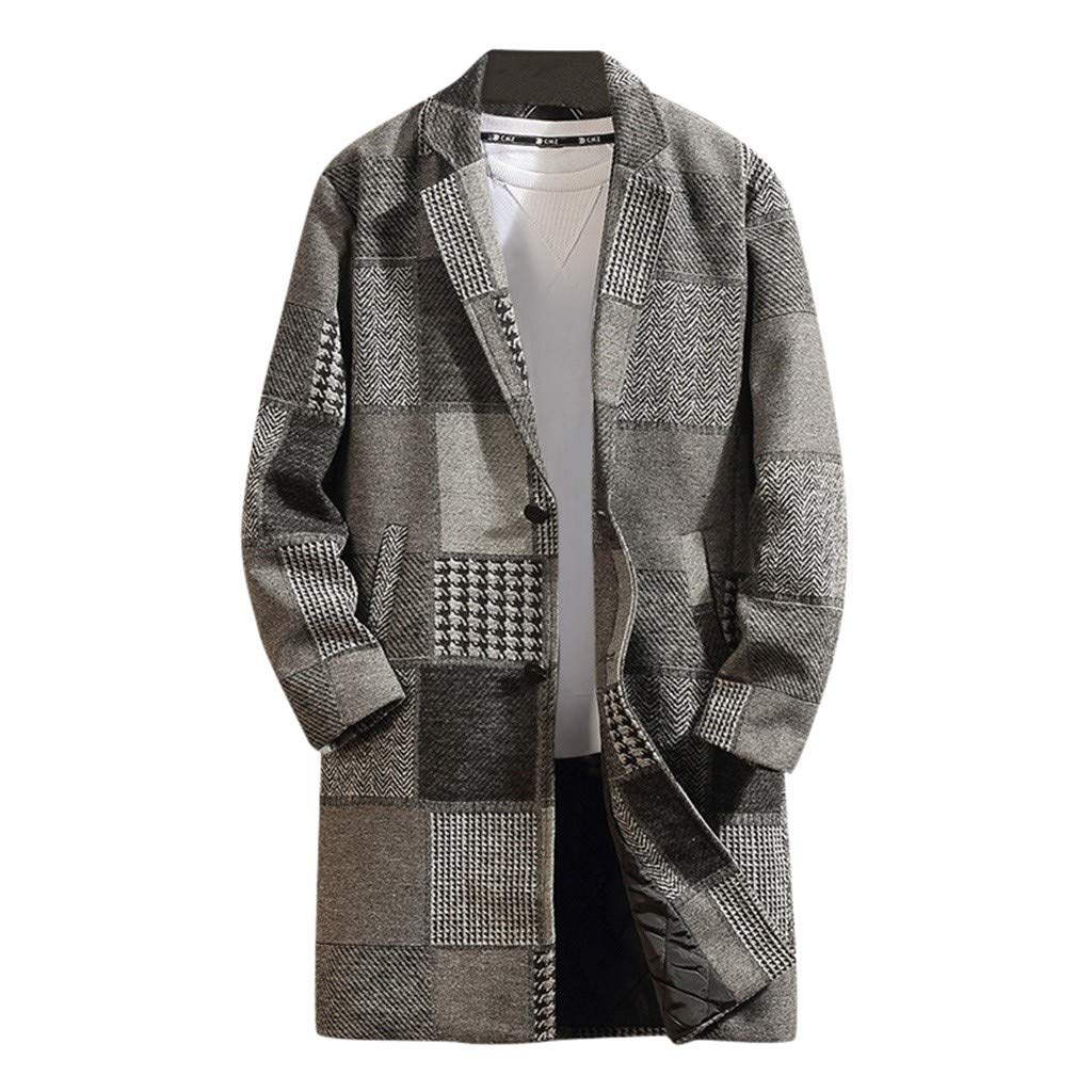 Men's Houndstooth Wool Long Coat - Classic Slim Fit Winter Jacket for Casual Wear | Warm & Stylish Outerwear for Office, Dating & Formal Occasions