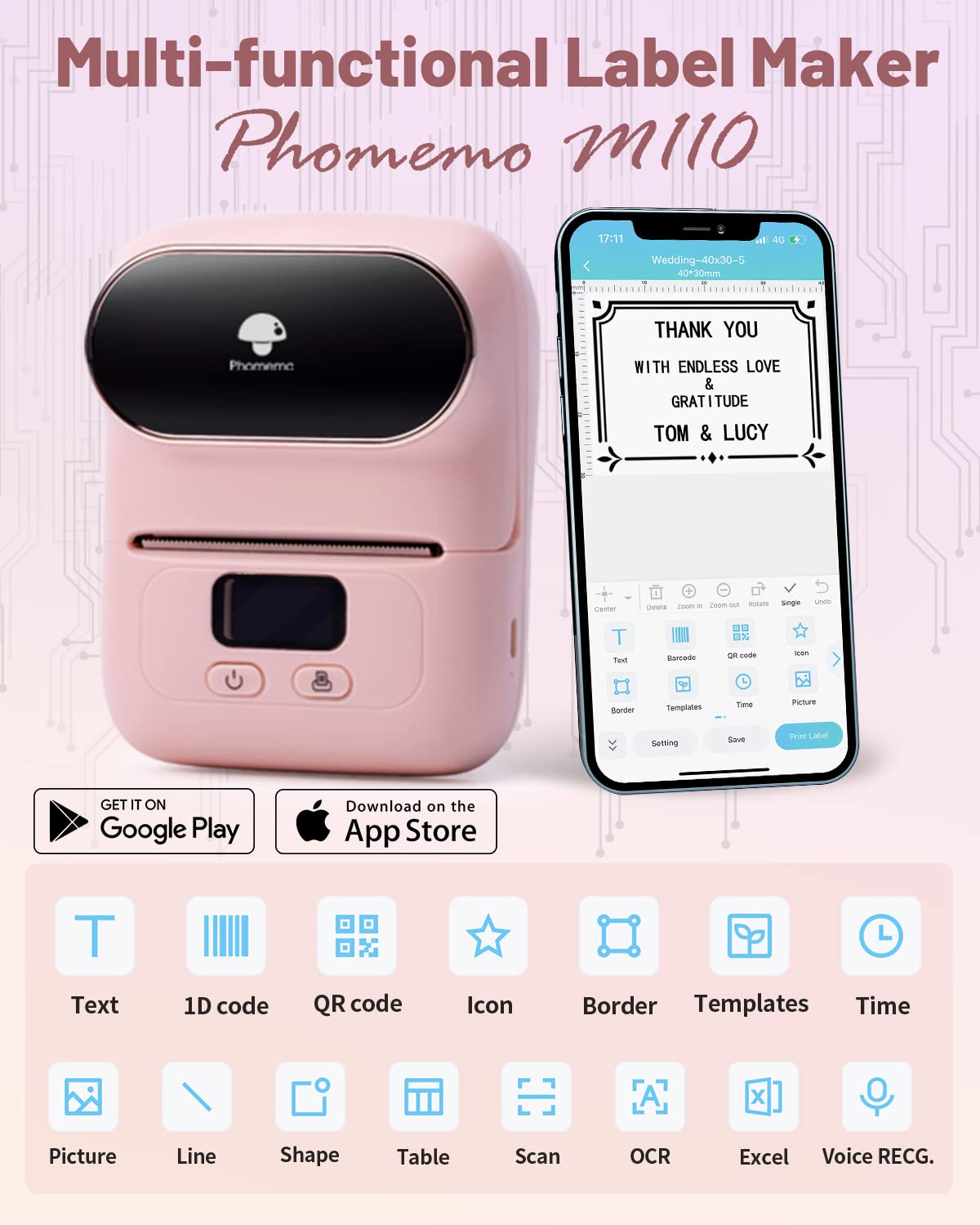 Phomemo M110 Portable Bluetooth Thermal Label Printer - 40x30mm Barcode Sticker Maker for Small Business, Shipping, Address, Logo & Clothing Labels | Perfect for Home Office, Retail & E-commerce Packaging