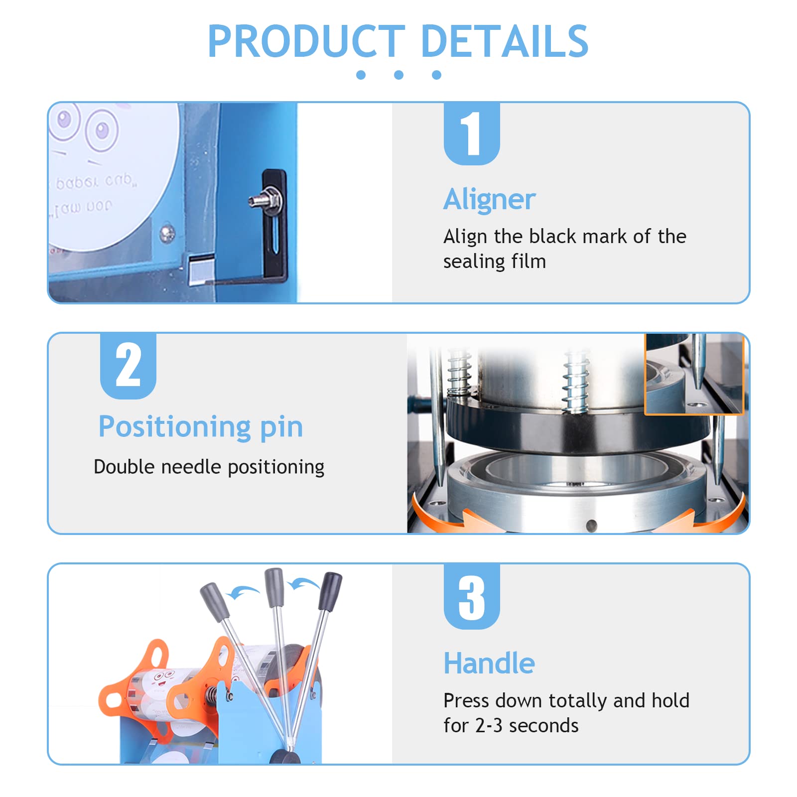 JIAWANSHUN Manual Cup Sealing Machine 300-500 Cups/Hour - Electric Cup Sealer for 180mm Tall & 95mm Diameter Cups - 110V - Perfect for Bubble Tea, Coffee, and Smoothie Shops