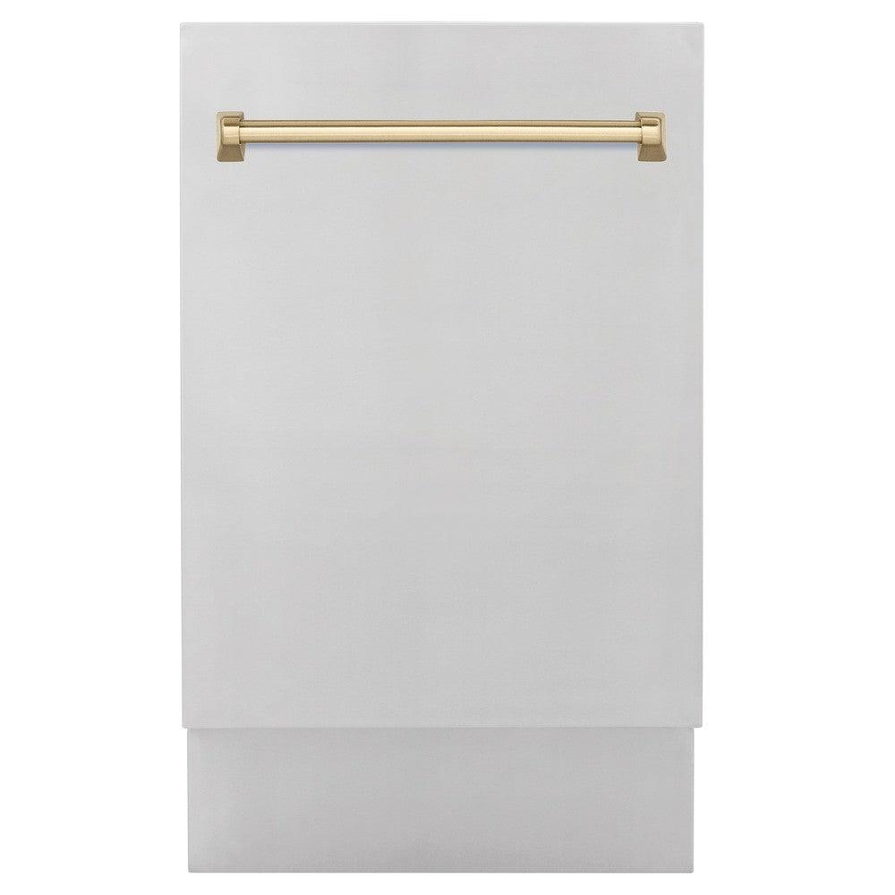 ZLINE Autograph Edition 18-inch Compact Dishwasher with 3rd Rack - Stainless Steel & Champagne Bronze Handle, Ultra Quiet 51dBa (DWVZ 304 18 CB) - Perfect for Small Kitchens, Apartments, and RV Living