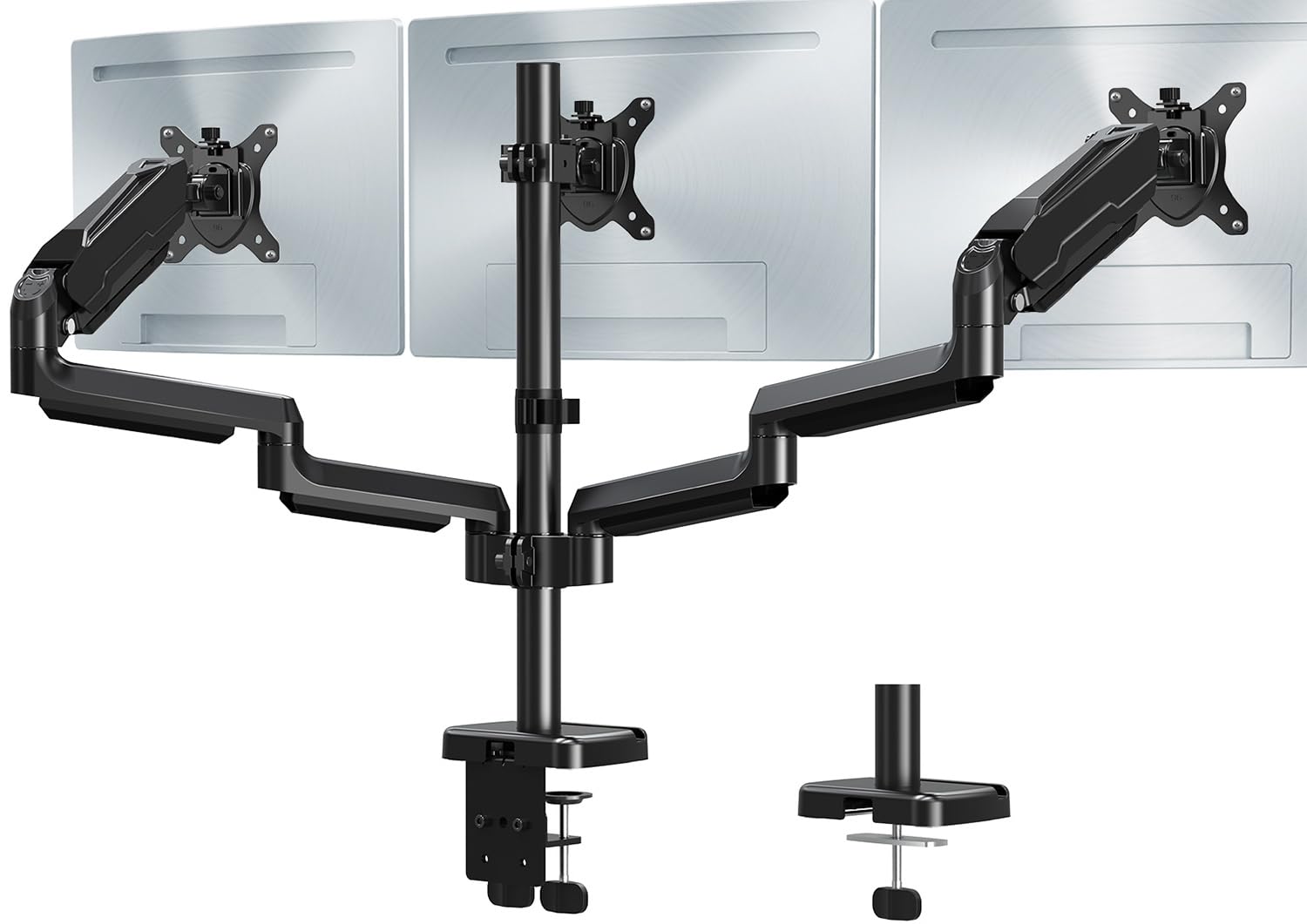 MOUNT PRO Triple Monitor Stand for 3 Screens up to 32 Inch - Heavy Duty Gas Spring Monitor Arm with Full Motion Adjustability (17.6lbs Capacity Each, VESA Compatible, Black) - Perfect for Home Office, Gaming Setup & Multi-Tasking Workspaces