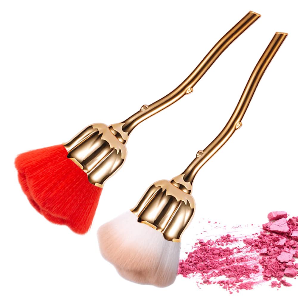 SILPECWEE 2Pcs Nail Dust Brush Set for Manicure & Makeup - Rose Nail Art Tools for Powder & Blush Application