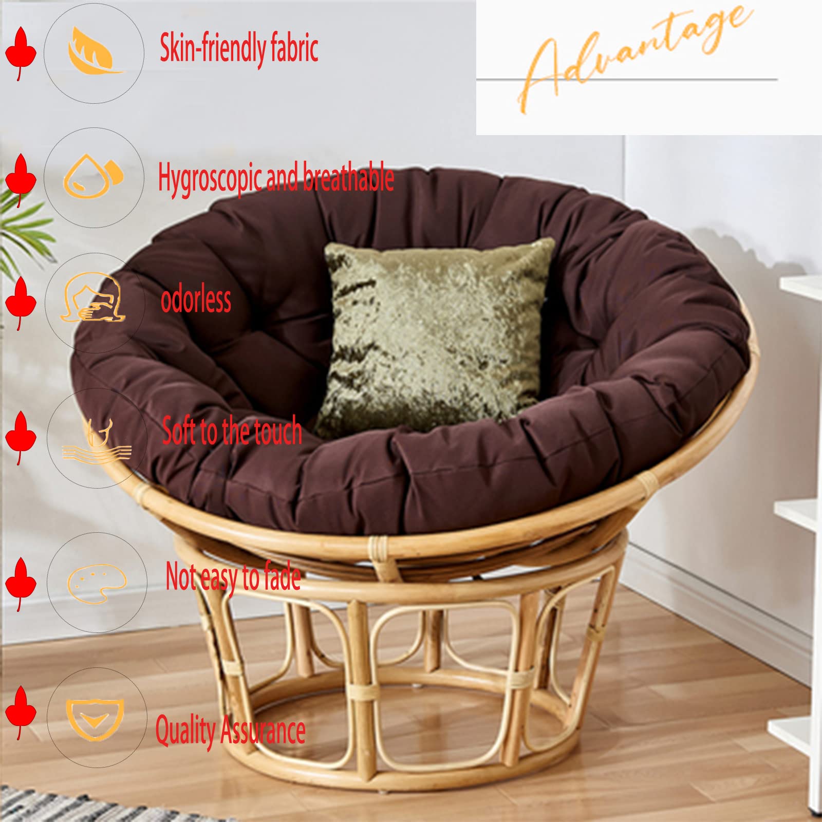 Premium Solid Papasan Patio Chair Cushion - Thick Overstuffed Outdoor Egg Seat Cushion for Hammock Swings - 65 Inch Dark Coffee - Perfect for Indoor & Outdoor Relaxation in Gardens, Porches, and Balconies
