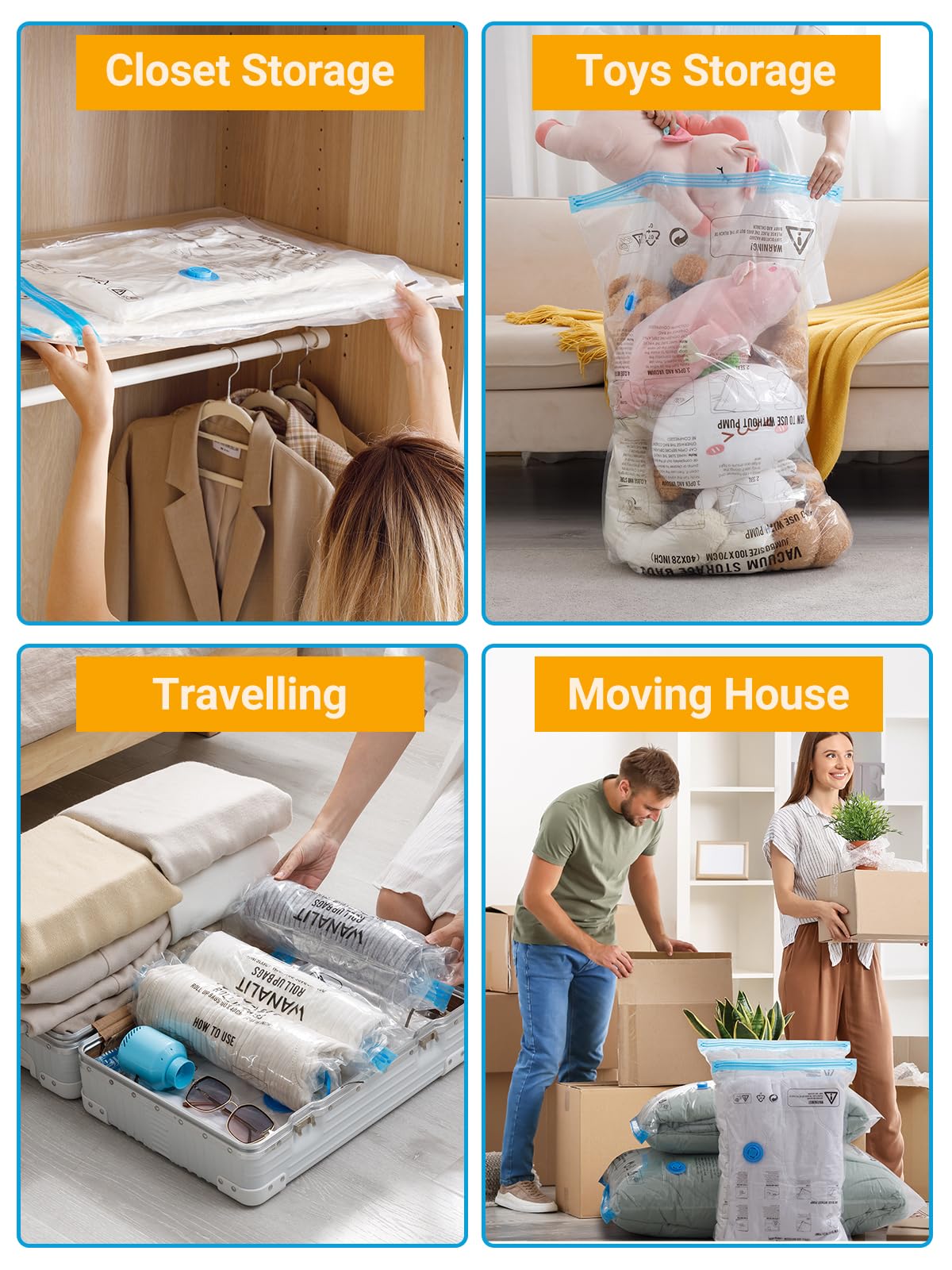 32 Pack Vacuum Storage Bags with Electric Pump | Space Saver Bags for Clothes, Blankets & Travel | 2 Compression Modes | Perfect for Home Organization & Seasonal Storage
