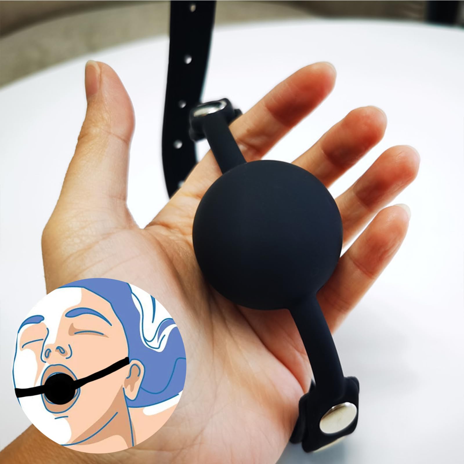 Premium Leather Restraints & Silicone Ball Gag Set for BDSM, Bondage, and Role Play - Breathable Mouth Plug for Safe Adult Play - Perfect for Couples, Spice Up Your Sex Life (Black)