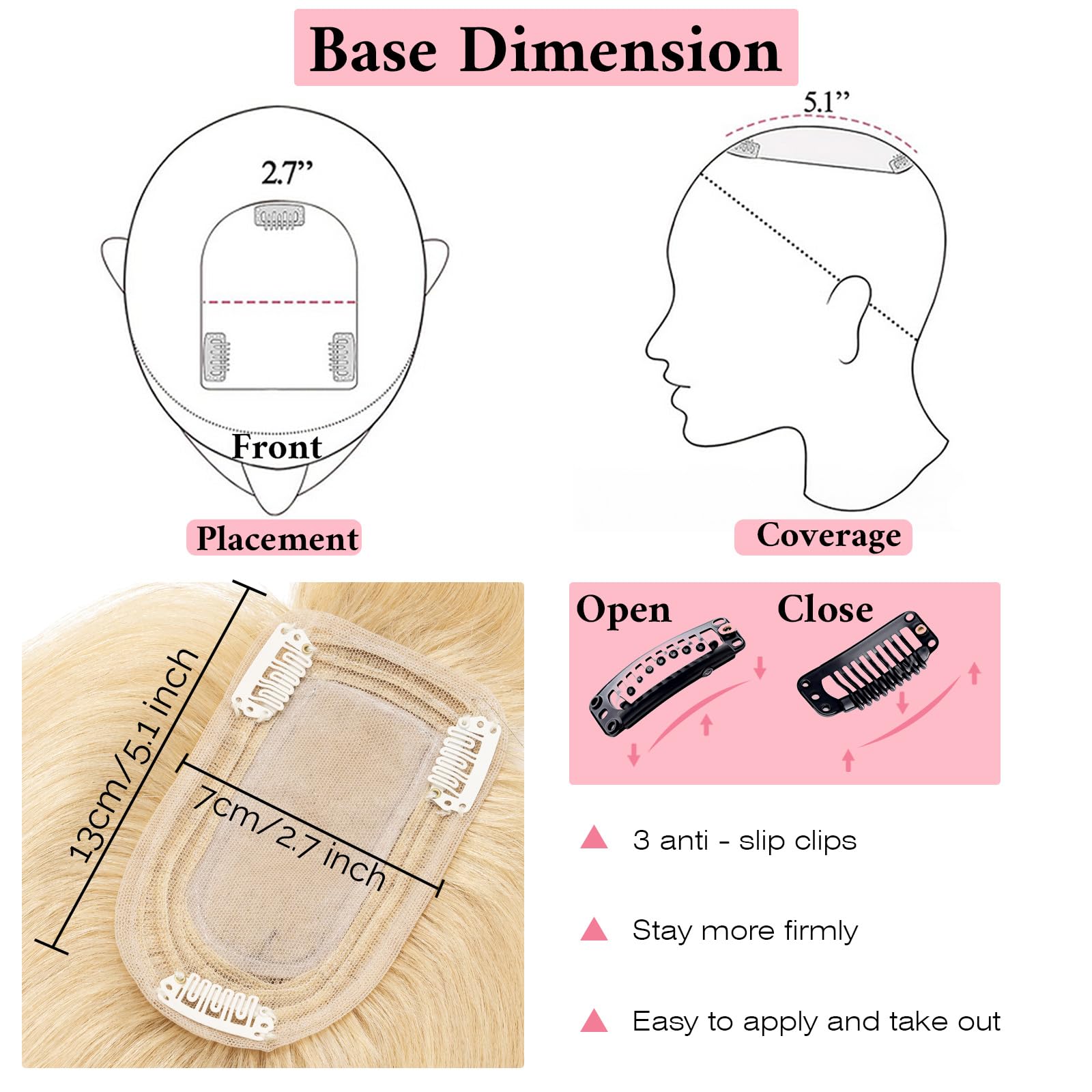 SEGO 100% Real Human Hair Toppers with Bangs - Silk Base 150% Density Clip-in Hairpiece (2.7”x5.1”) for Women with Thinning Hair & Hair Loss | Covers Gray Hair | Perfect for Daily Wear, Special Occasions & Hair Volume Enhancement