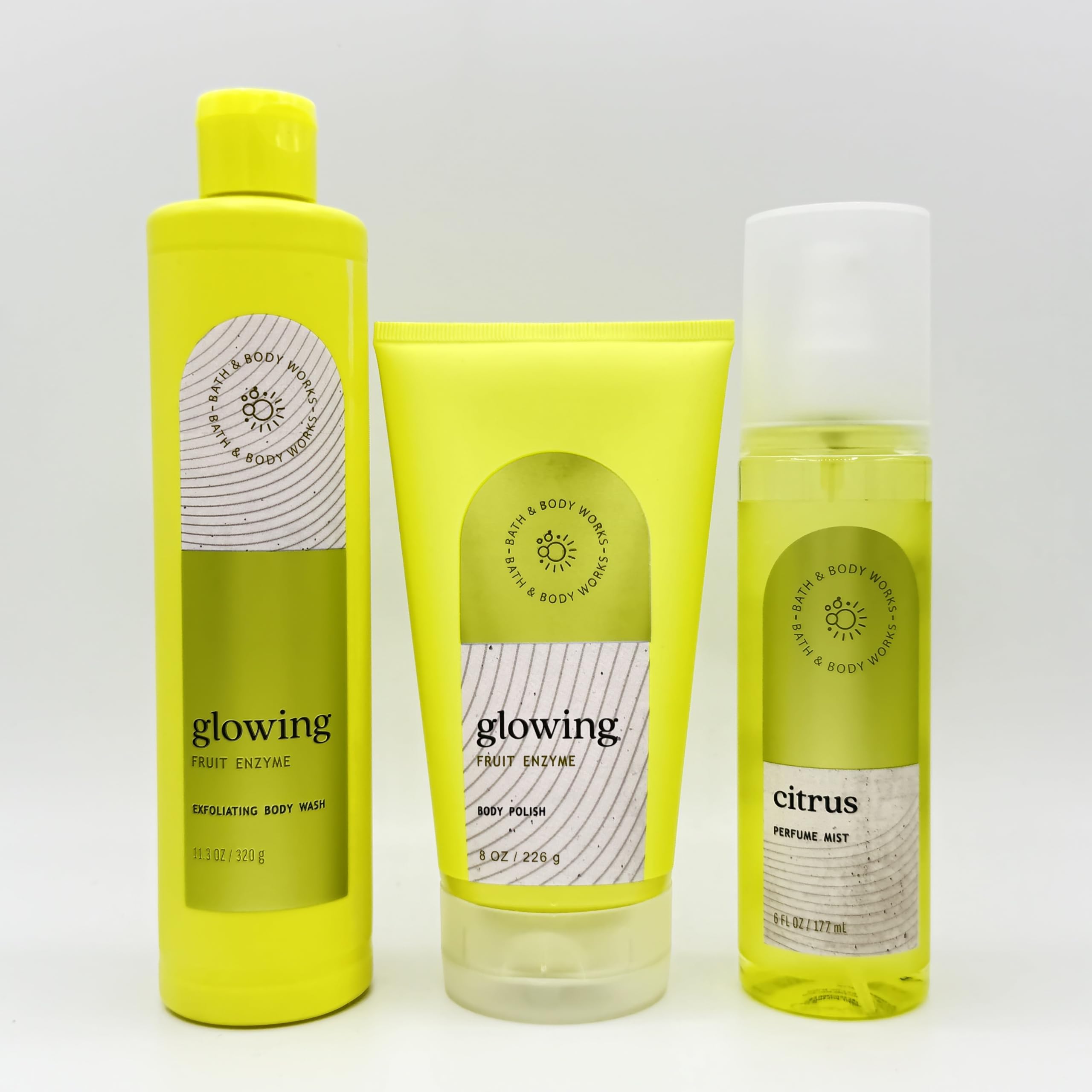Glowing Fruit Enzyme Bath & Body 3-Piece Set - Exfoliating Body Wash, Body Scrub & Citrus Perfume Mist for Smooth, Radiant Skin | Perfect for Spa Day, Self-Care Routine & Gift Giving