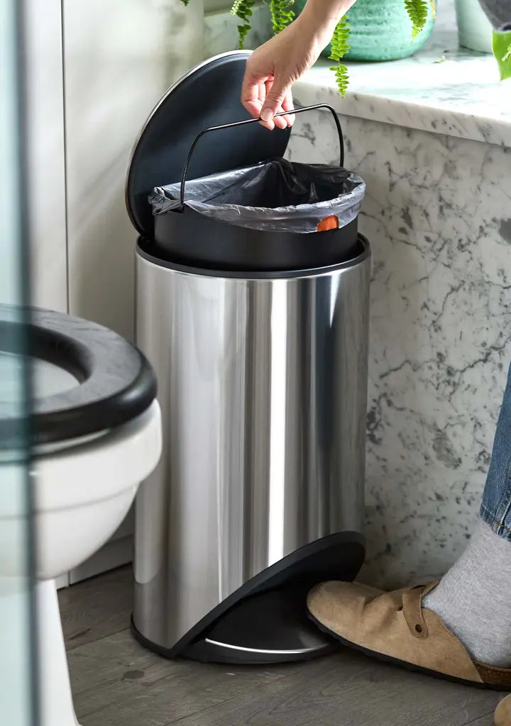 Stainless Steel 10L Pedal Trash Can with Easy Push - Perfect for Kitchen, Bathroom, and Office Waste Disposal
