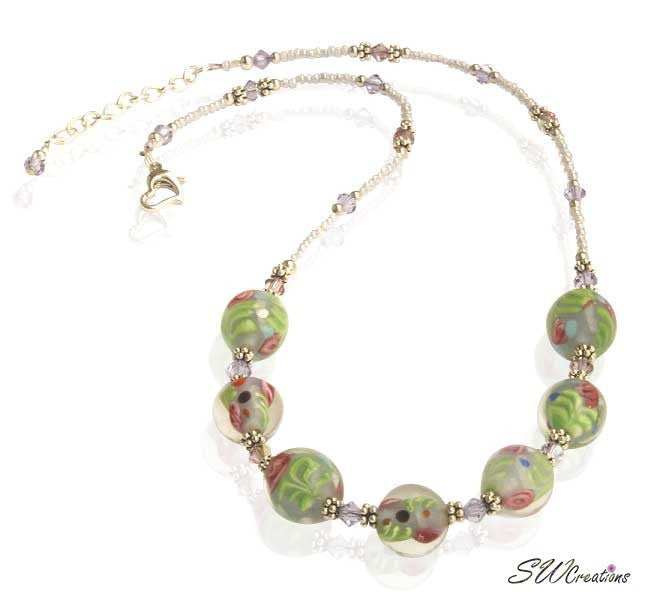 Lavender Crystal Floral Beaded Necklace for Women - Elegant Bohemian Jewelry Gift for Birthday, Wedding & Party Accessories
