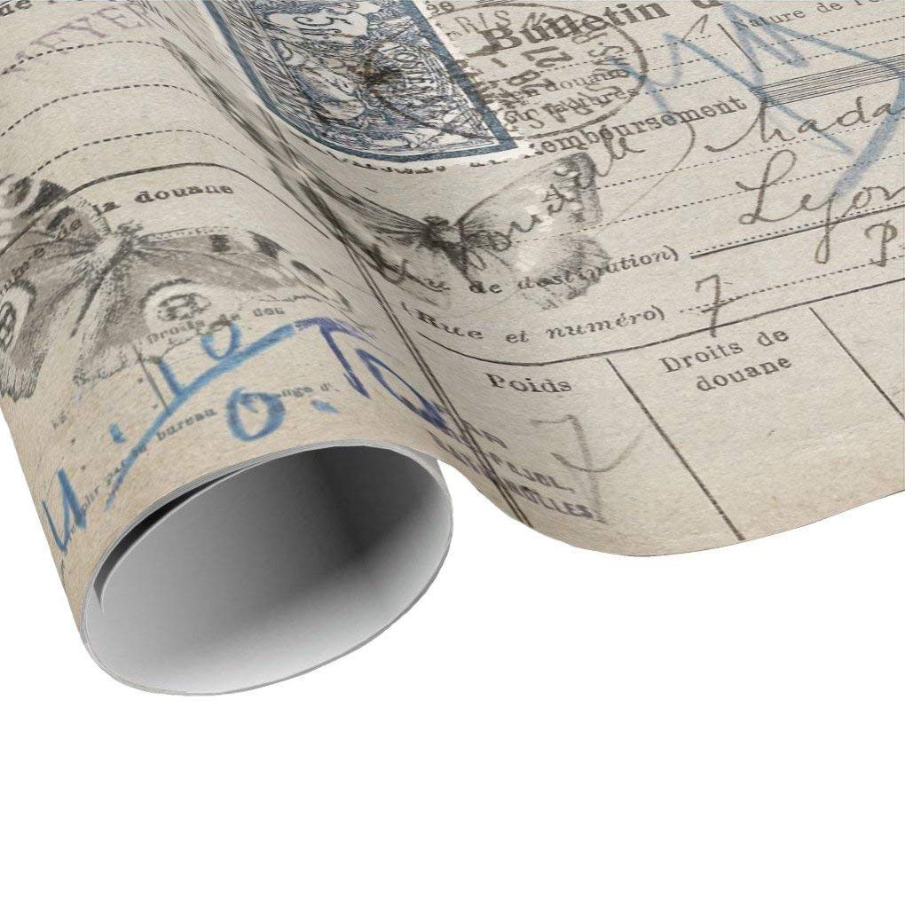 French Travel Themed Gift Wrap Sheets - Vintage Stamps & Butterflies Wrapping Paper for Scrapbooking, Decoupage & Collage | Perfect for DIY Crafts, Wedding Invitations & Souvenir Packaging