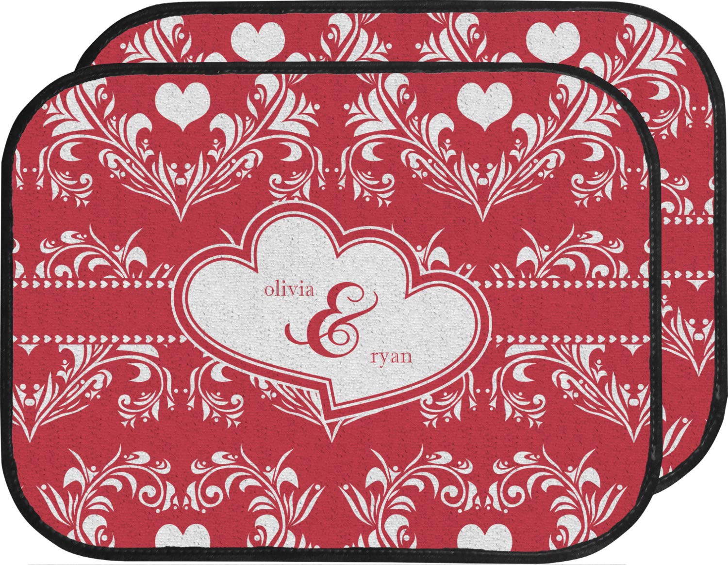 Custom Heart Damask Car Floor Mats Set - 2 Front & 2 Rear Mats for Cars, SUVs & Trucks | Waterproof & Non-Slip Protection | Perfect for Valentine's Day Gifts & Car Interior Decor